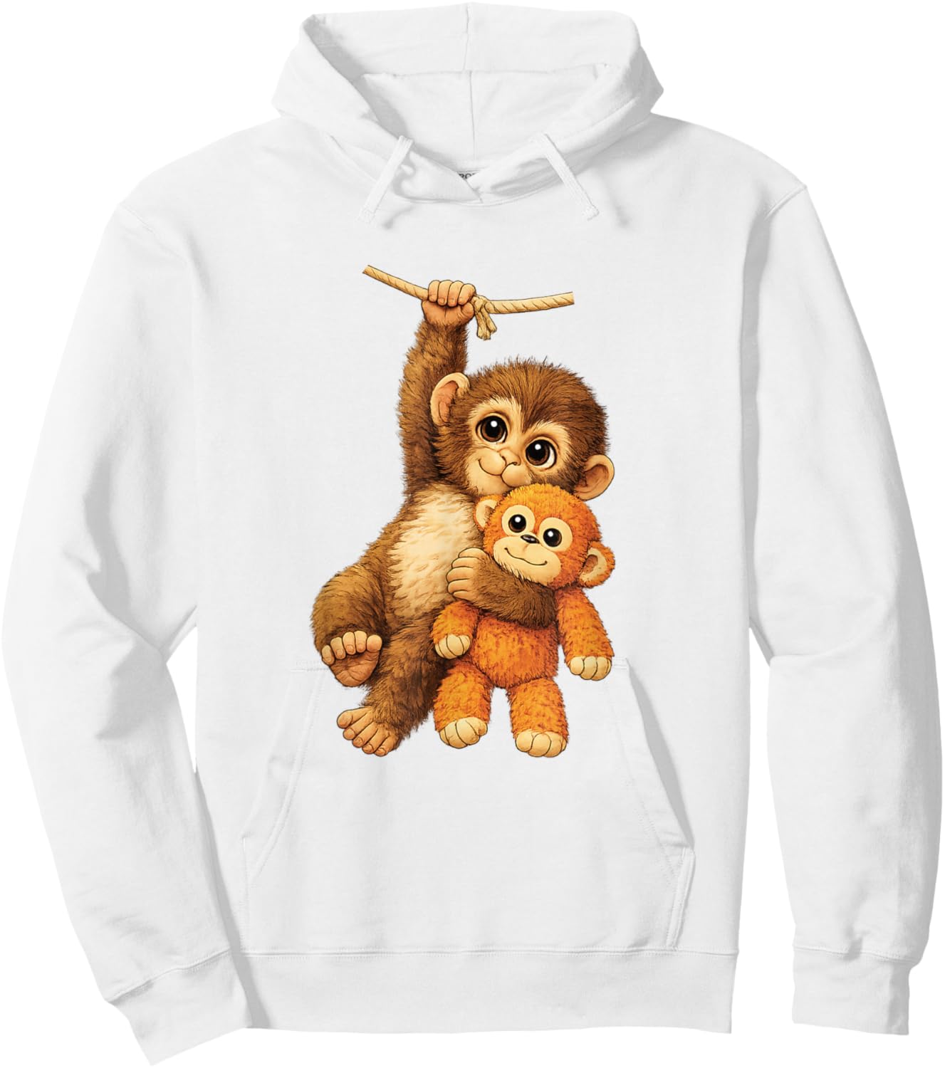 Cute Monkey Punch Stuffed Buddy Plush Hugging Monkey Punch Hoodie - Hoodie | White