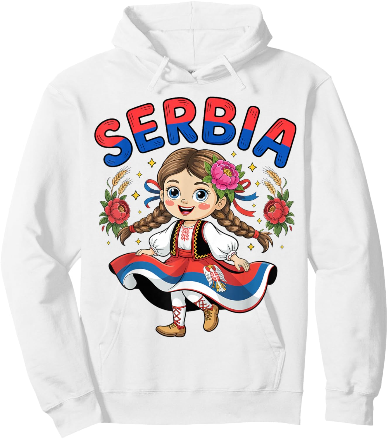 Cute Serbian Girl in Traditional Folk Dress for Kids Hoodie - Hoodie | White