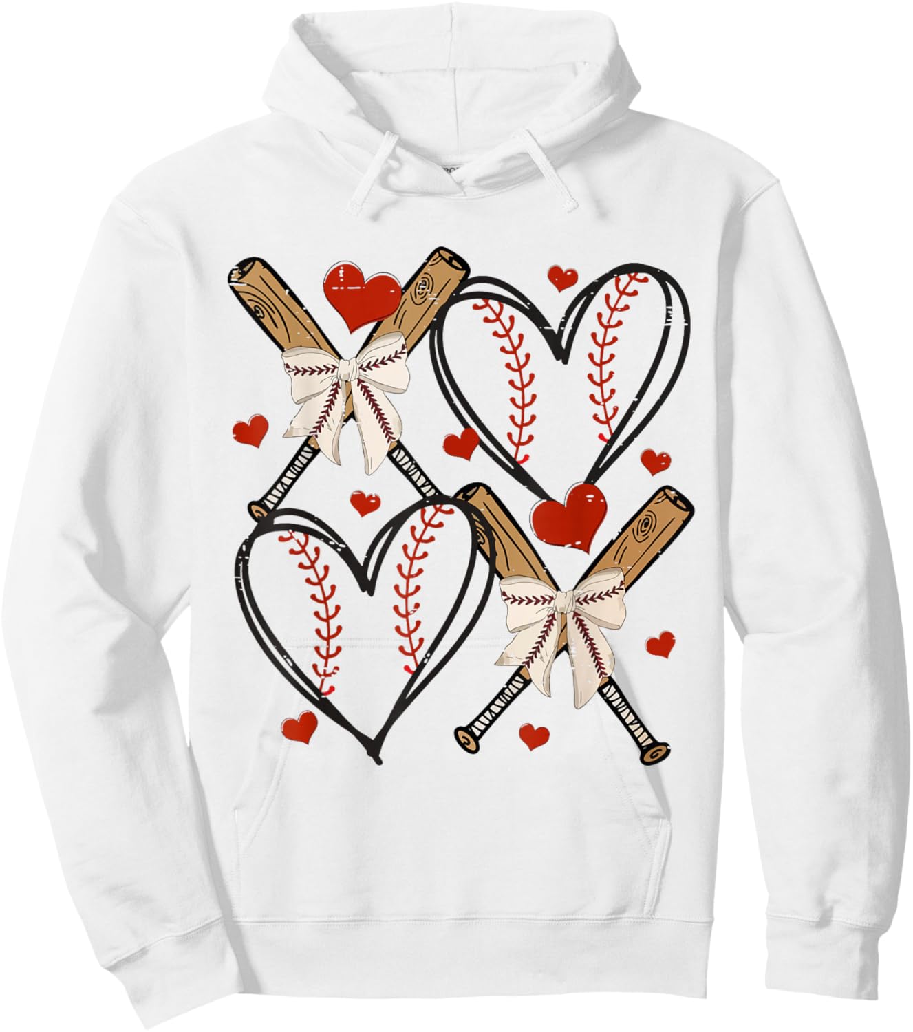 Coquette Bow XOXO Baseball Lover Heart Valentine Game Day Hoodie - Hoodie | White