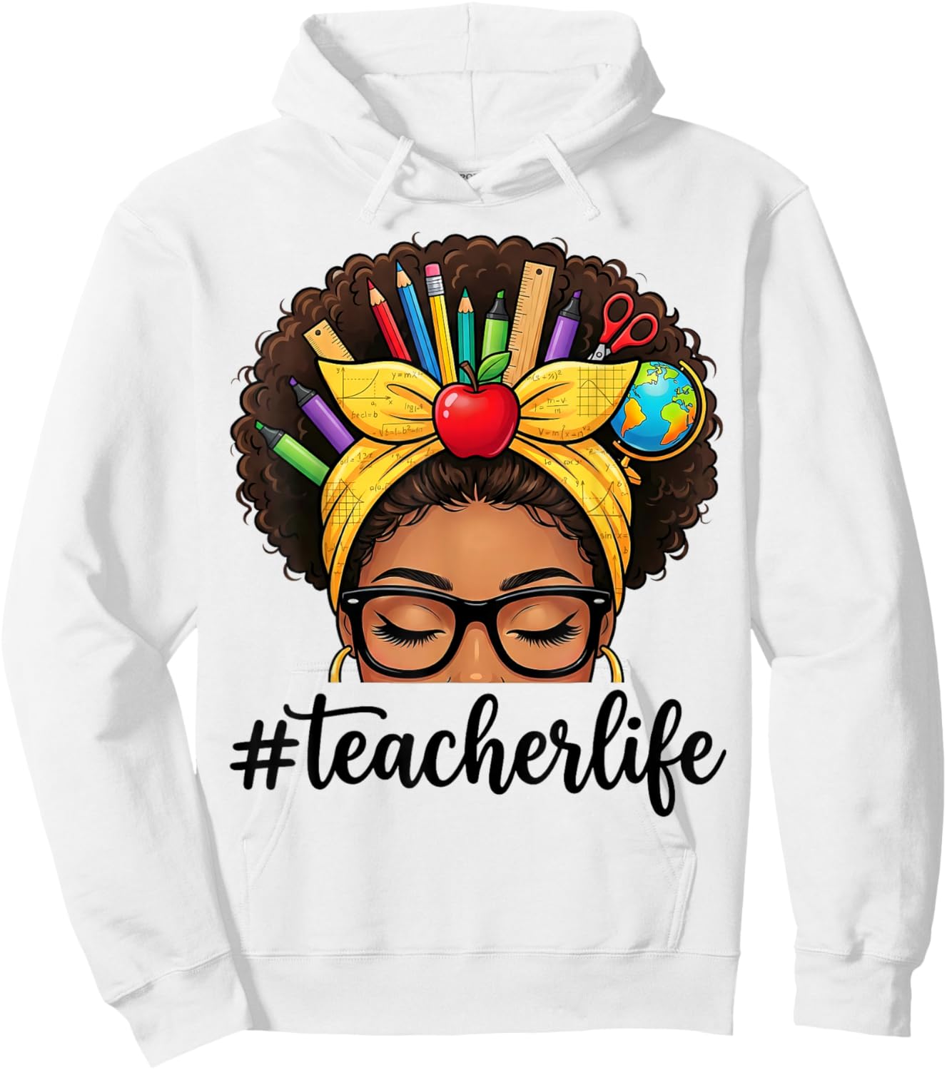 African American Black Teacher Life Messy Bun School Hoodie - Hoodie | White