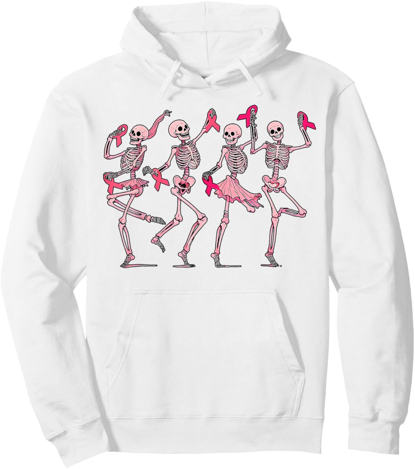 Pink Ribbon Breast Cancer Dancing Skeleton Women Men Kids Hoodie - Hoodie | White
