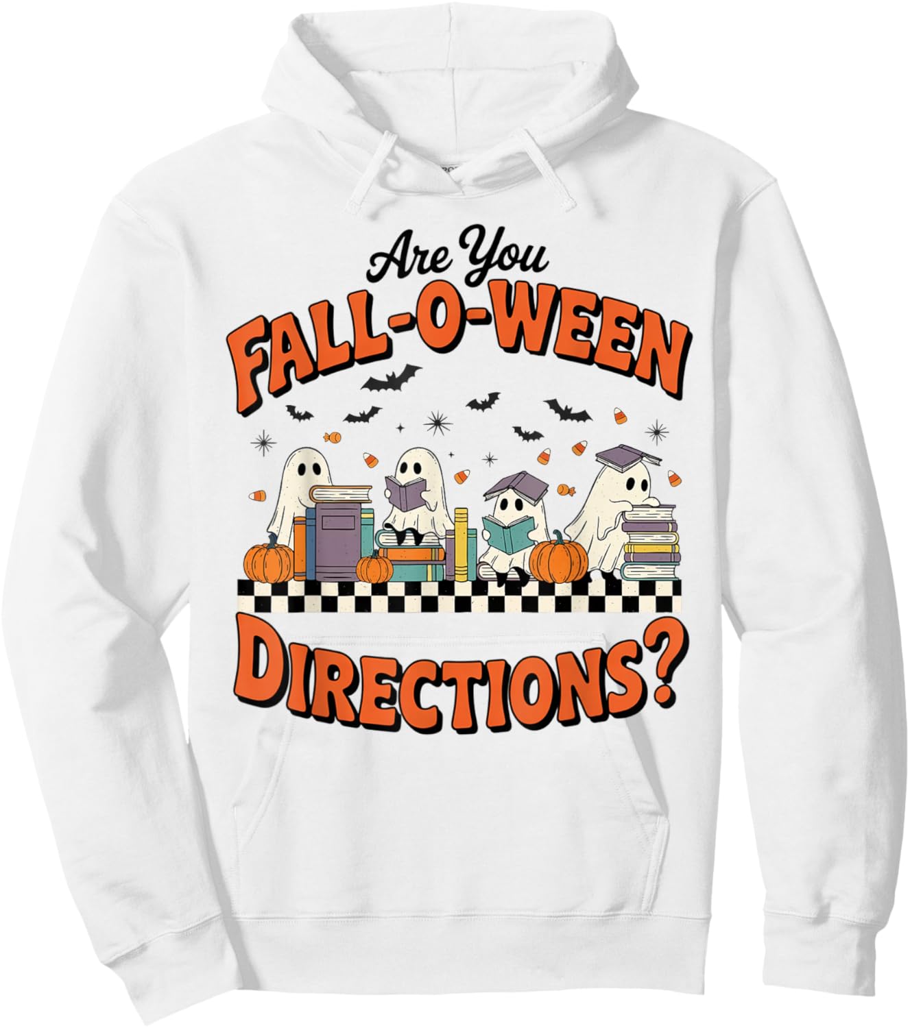 are You Fall o ween Directions Funny Halloween Teacher Ghost Hoodie - Hoodie | White