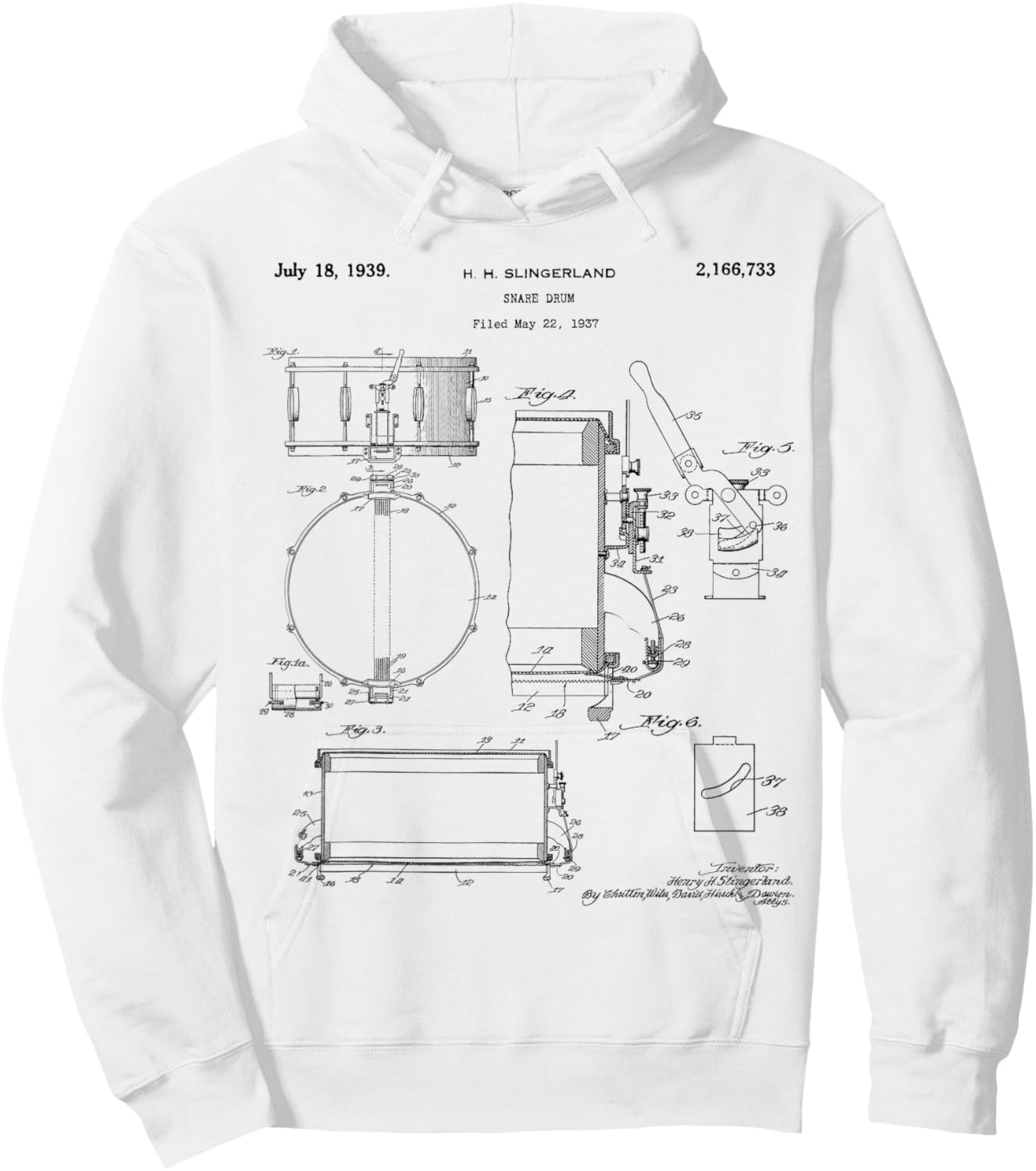 Snare Drum Patent Vintage Drawing Print Hoodie - Hoodie | White