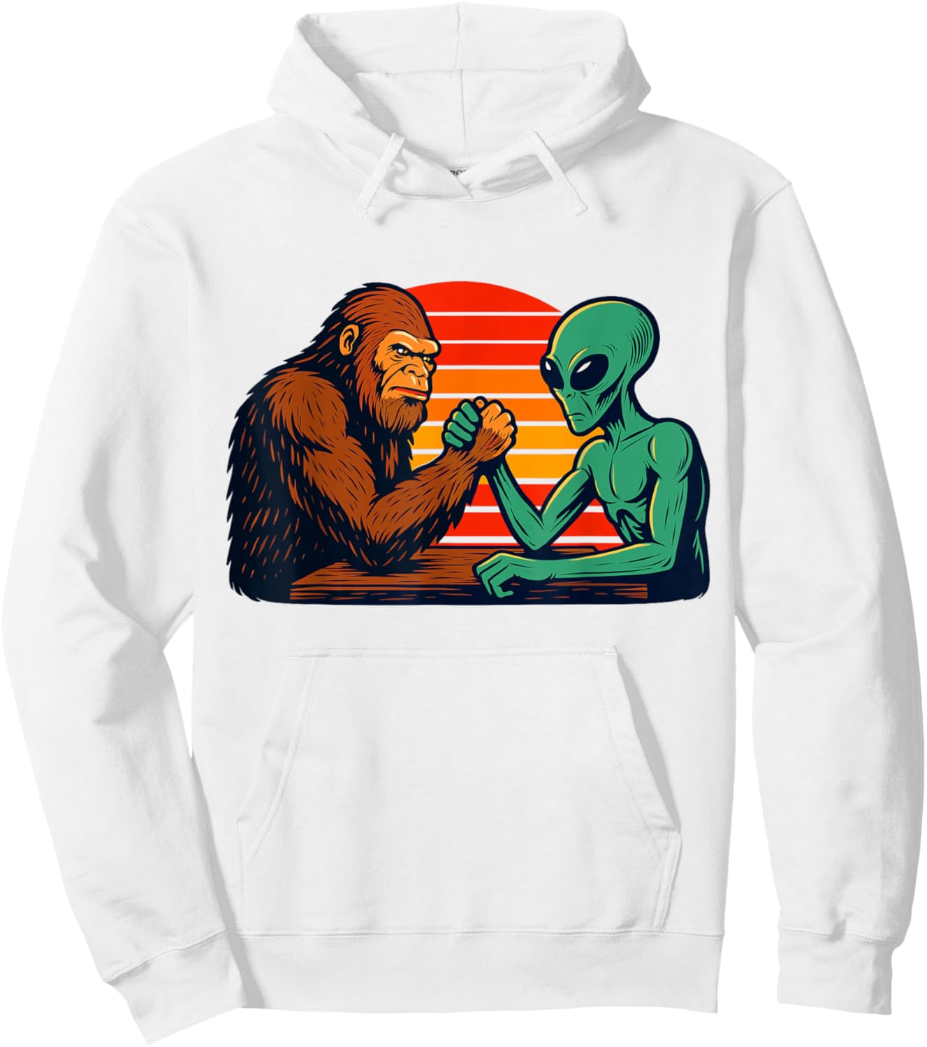 Funny Arm Wrestling Bigfoot Alien Hoodie - Hoodie | White