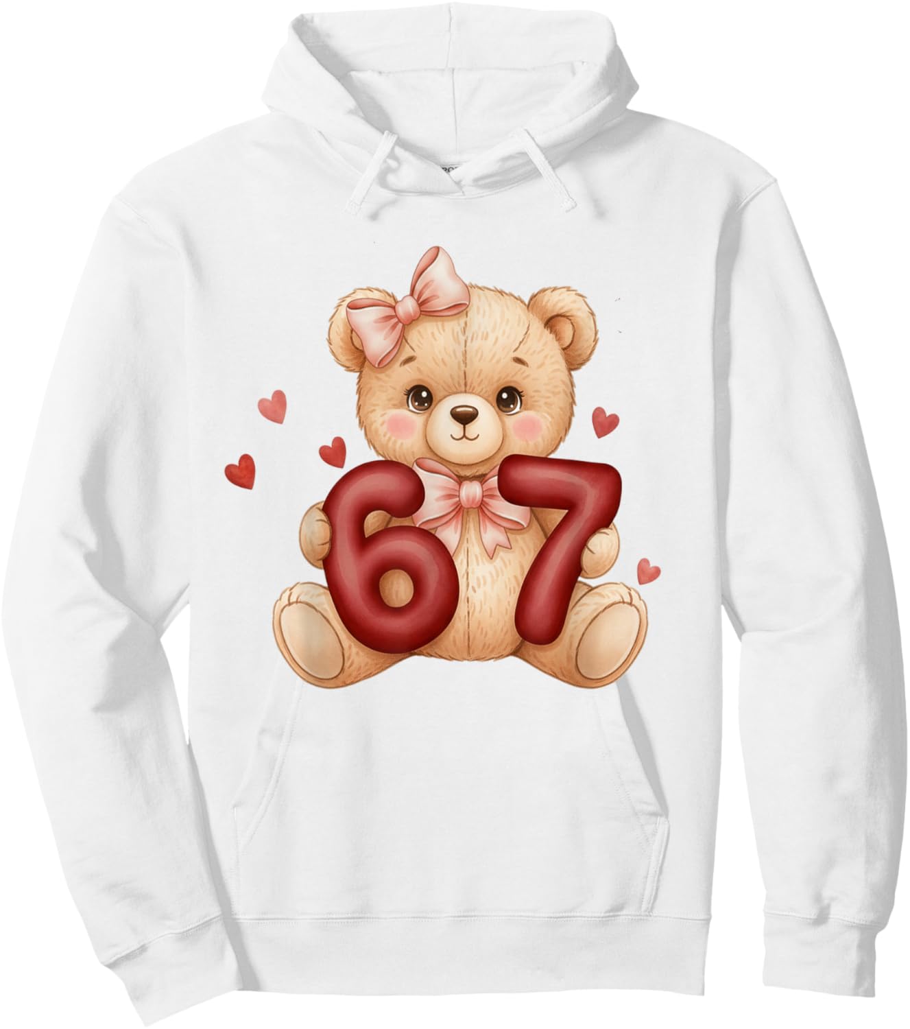 Cute Coquette Teddy Bear 67 Meme Six Seven Love Girl Women Hoodie - Hoodie | White
