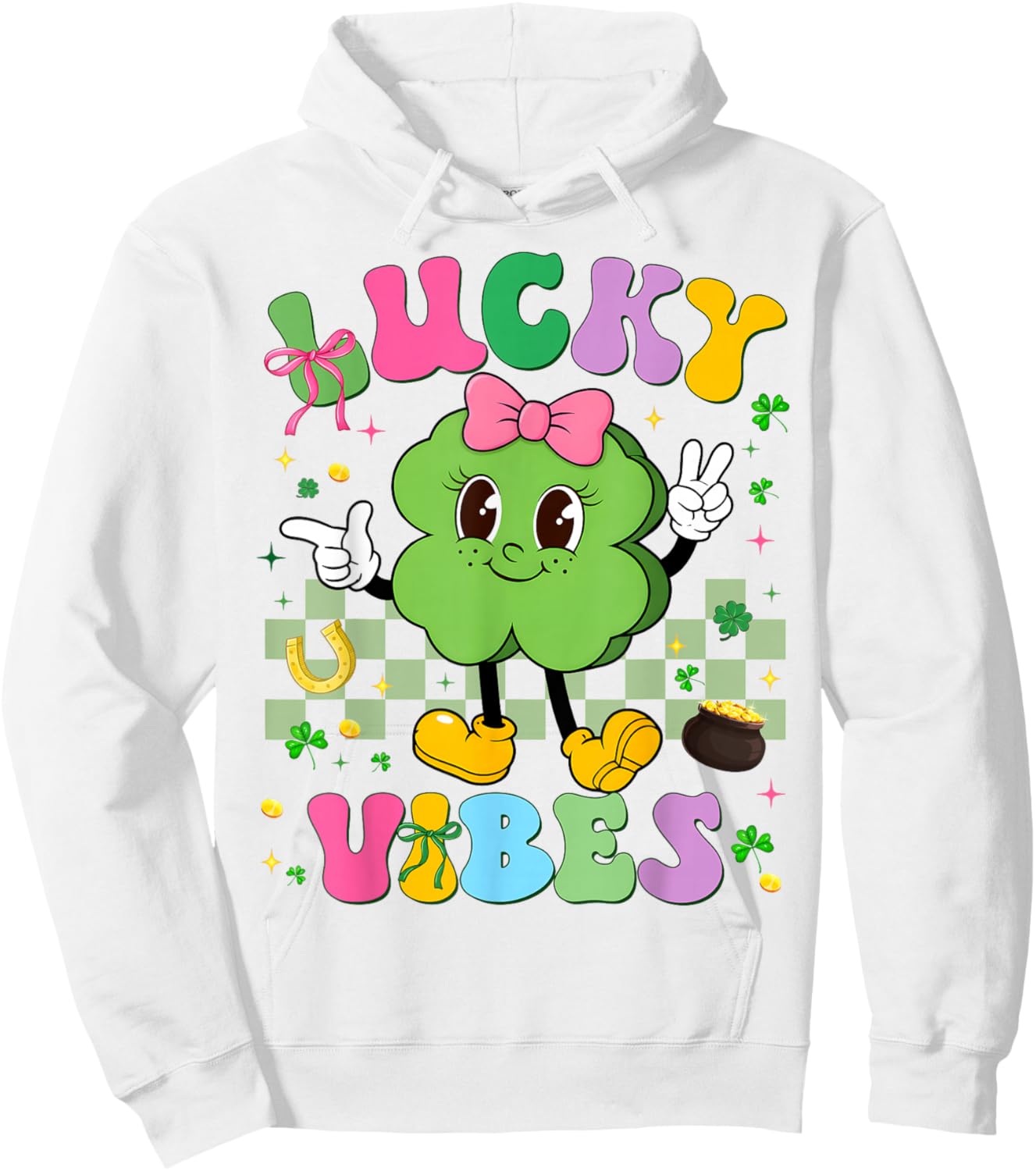 Lucky Vibes Shamrock Irish St Patricks Women Kid Toddler Gir Hoodie - Hoodie | White