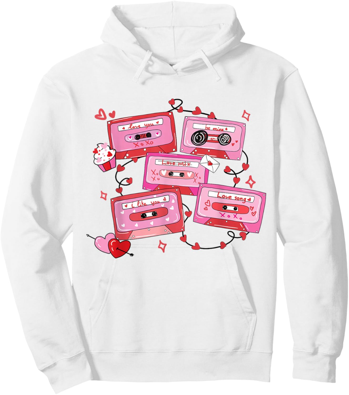 Retro Valentine Cassette Tape Heart Music Illustration Hoodie - Hoodie | White