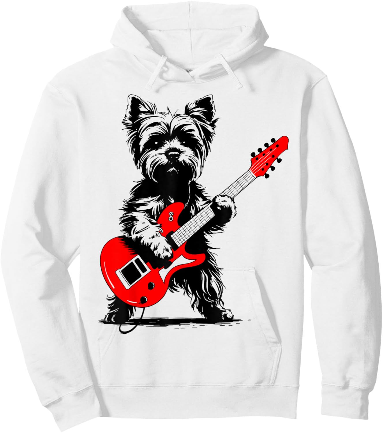 Vintage Yorkie Rock Funny Dog Playing Guitar Rock Style Hoodie - Hoodie | White