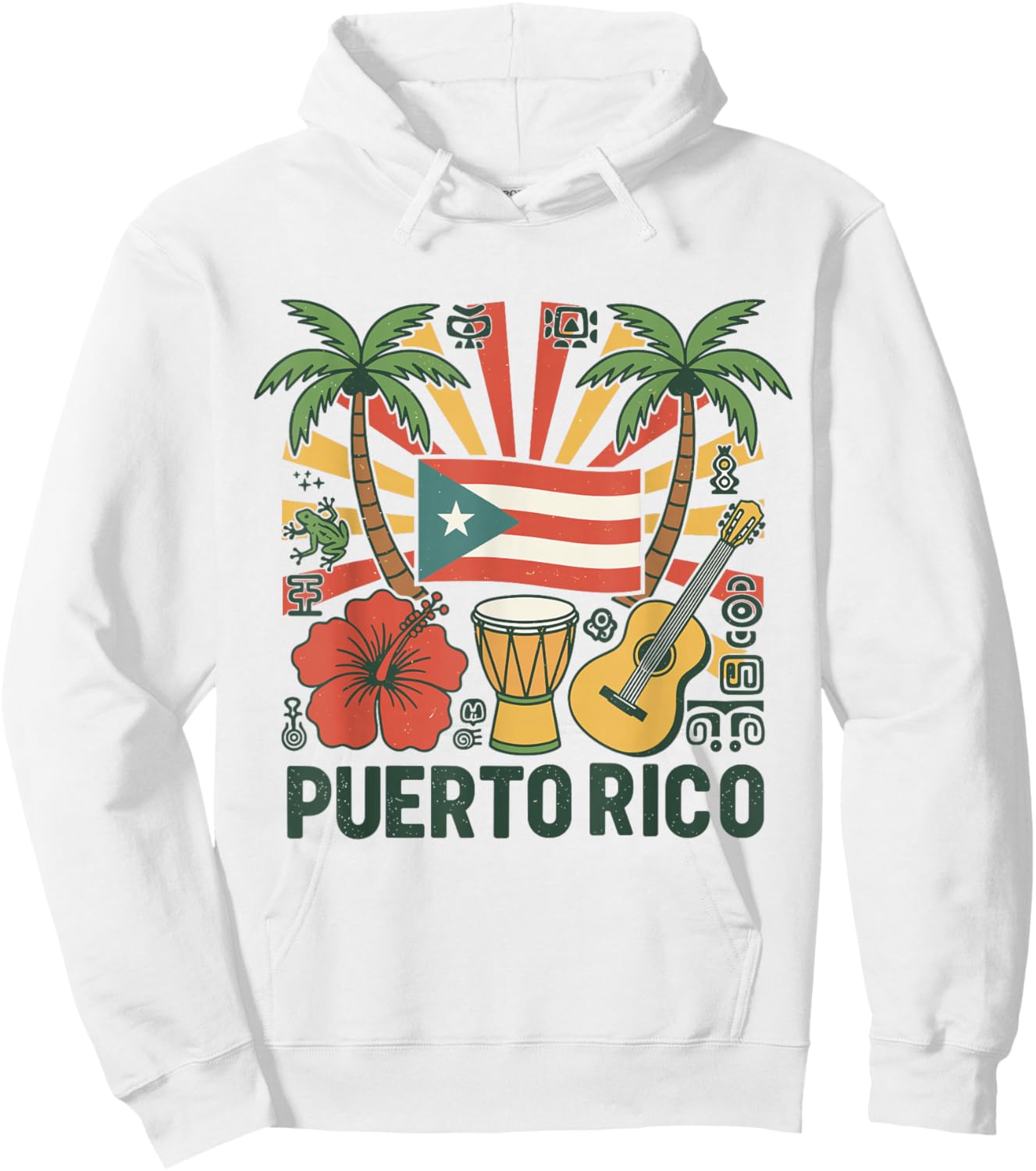 Puerto Rico Flag Floral Frog Boricua Women Hispanic Heritage Hoodie - Hoodie | White