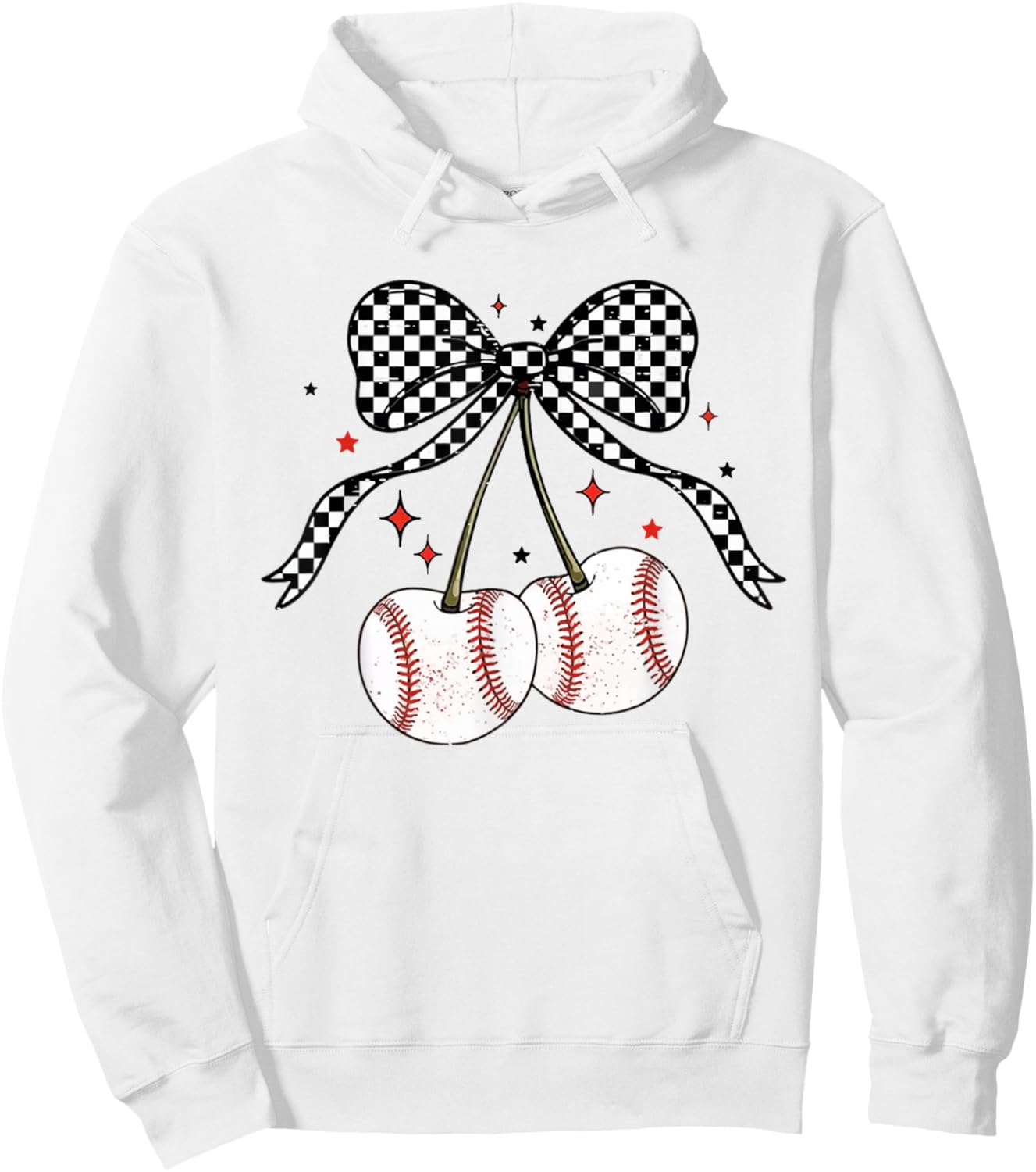 Coquette Bow Cherries Baseball Game Day Team Sport Cherry Hoodie - Hoodie | White
