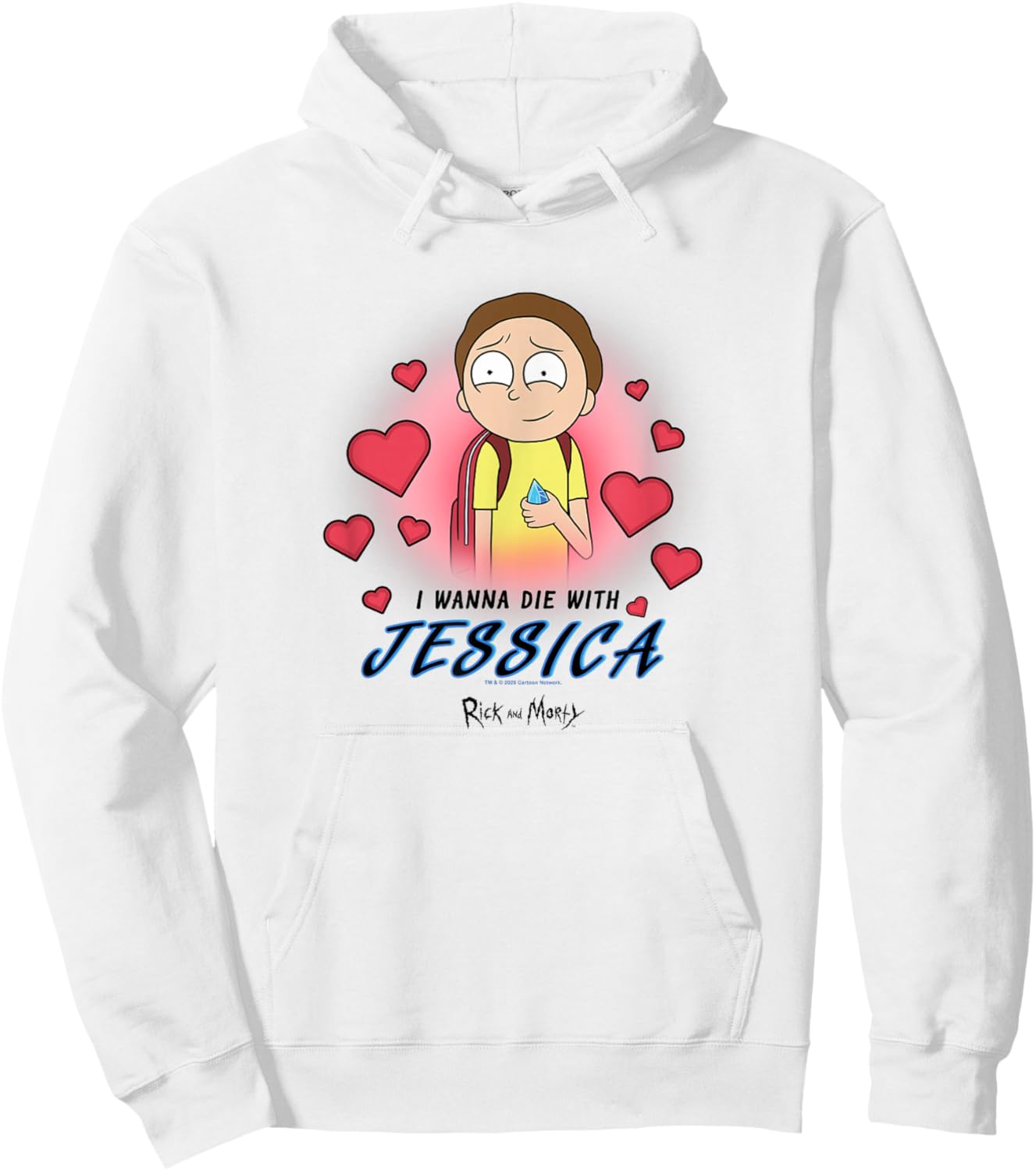 Rick and Morty Die with Jessica Valentine's Hearts Cartoon Hoodie - Hoodie | White