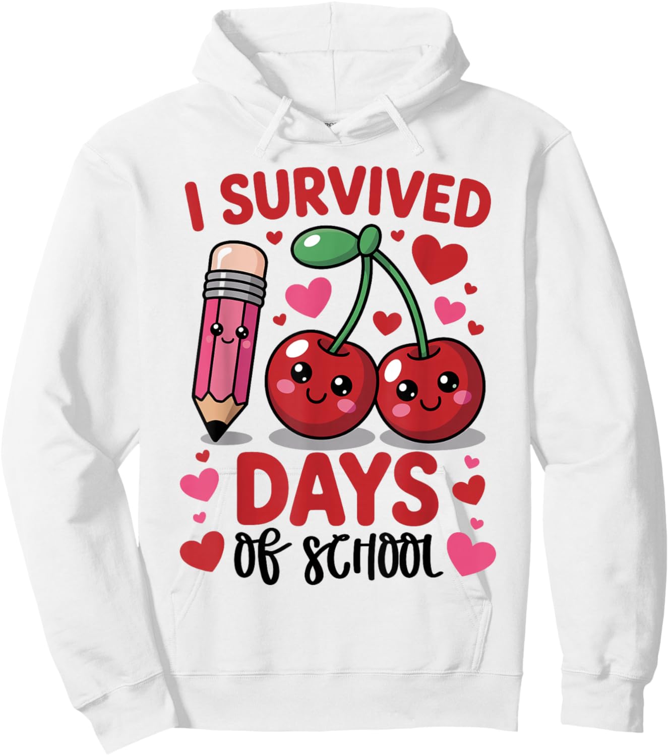 I Survived 100 Days of School Cherry Pink Cute 100th Day Hoodie - Hoodie | White