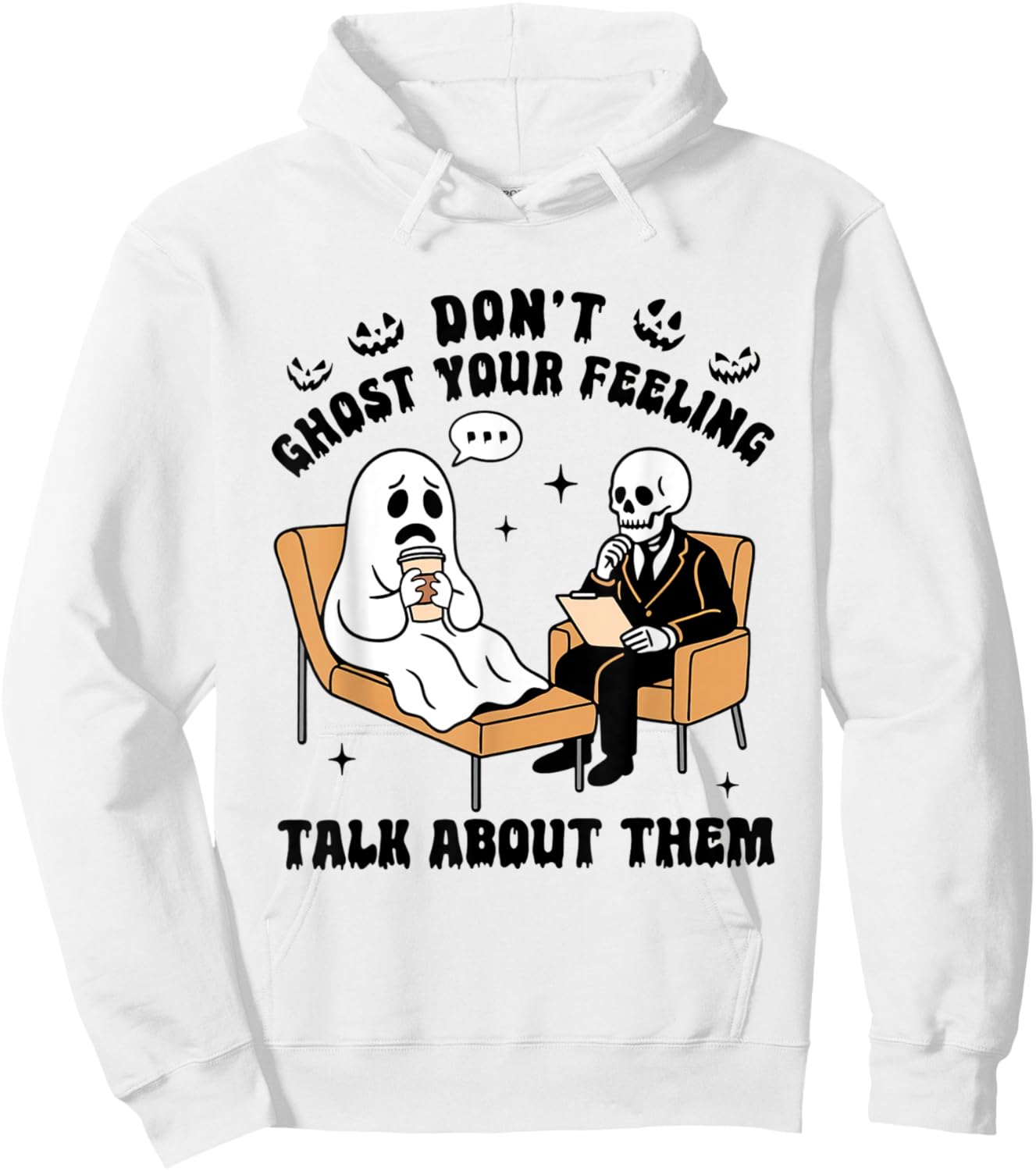Retro Don't Ghost Your Feelings Mental Health Halloween Hoodie - Hoodie | White