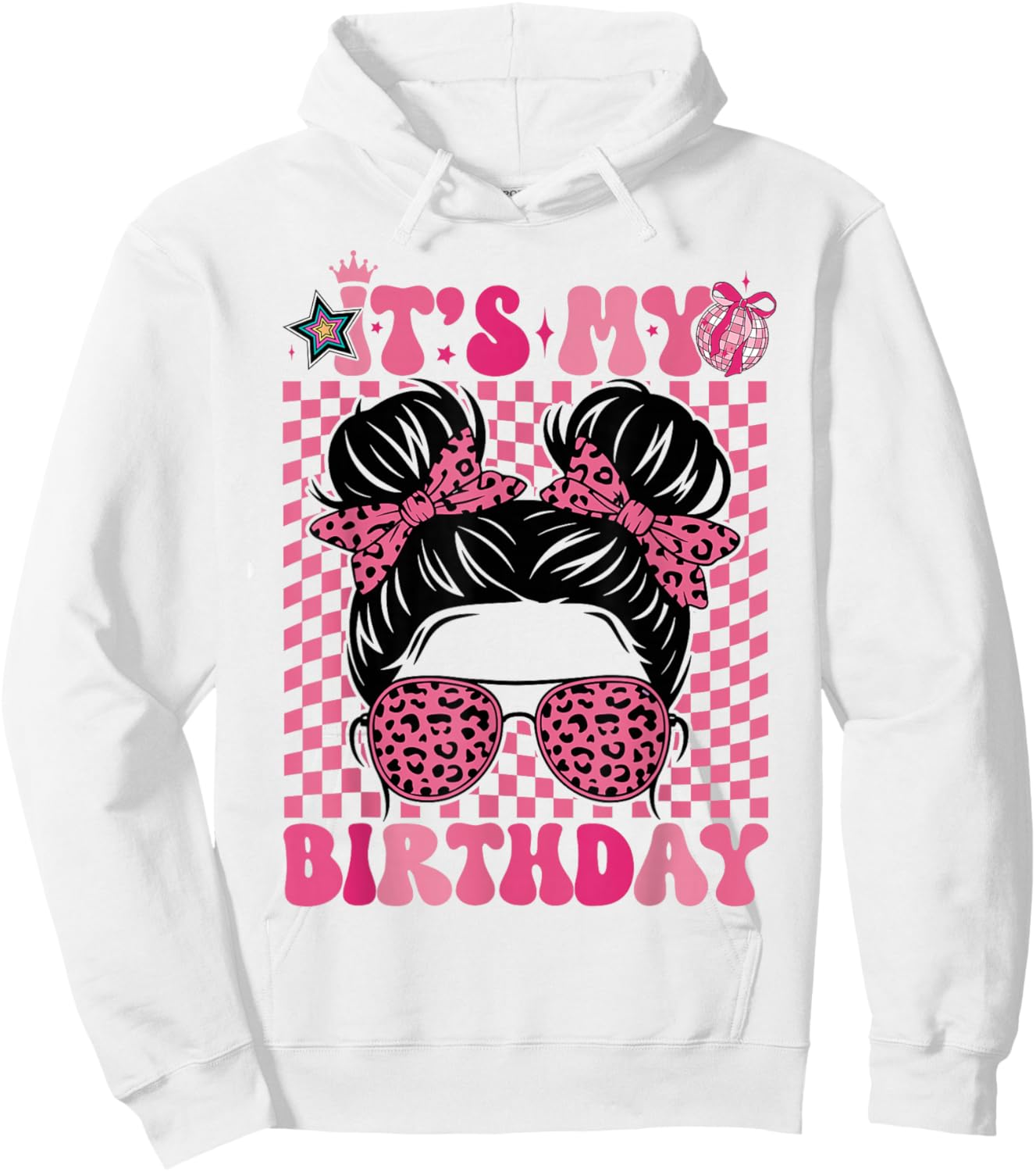 It's My Birthday Girls Women Messy Bun Pink Coquette Bow Hoodie - Hoodie | White