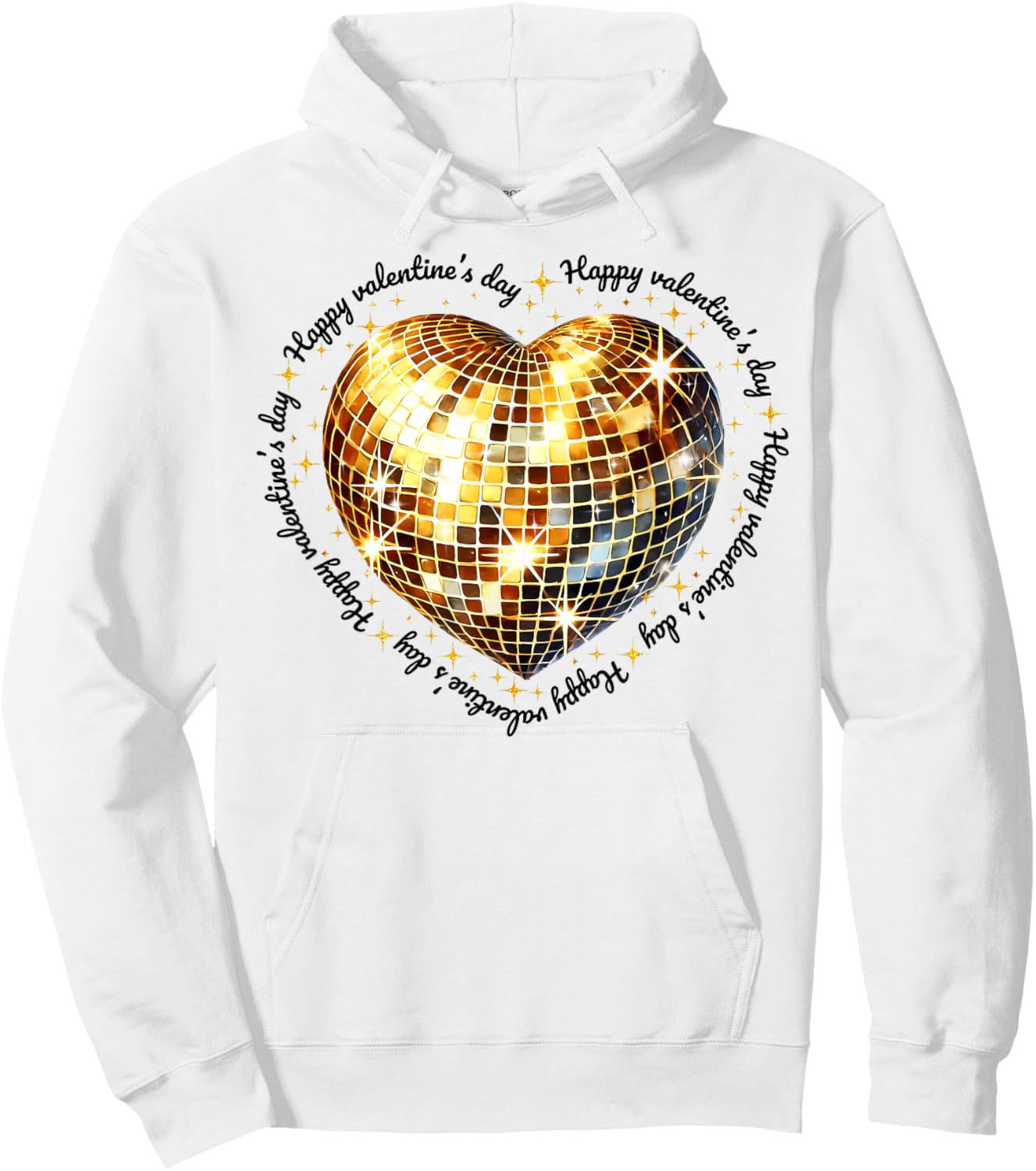 Happy Valentine's Day Funny Gold Coquette Disco Ball Heart Hoodie - Hoodie | White