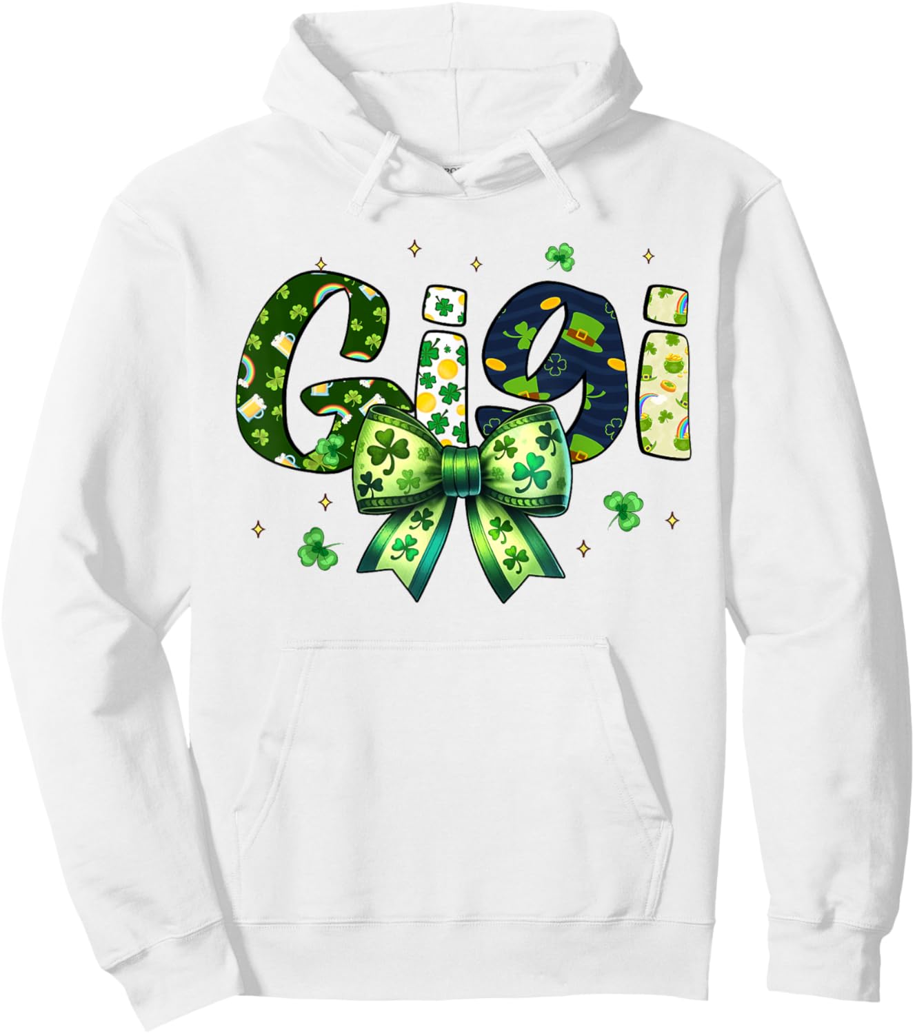 Gigi St Patrick’s Day Coquette Bow Shamrock Hoodie - Hoodie | White