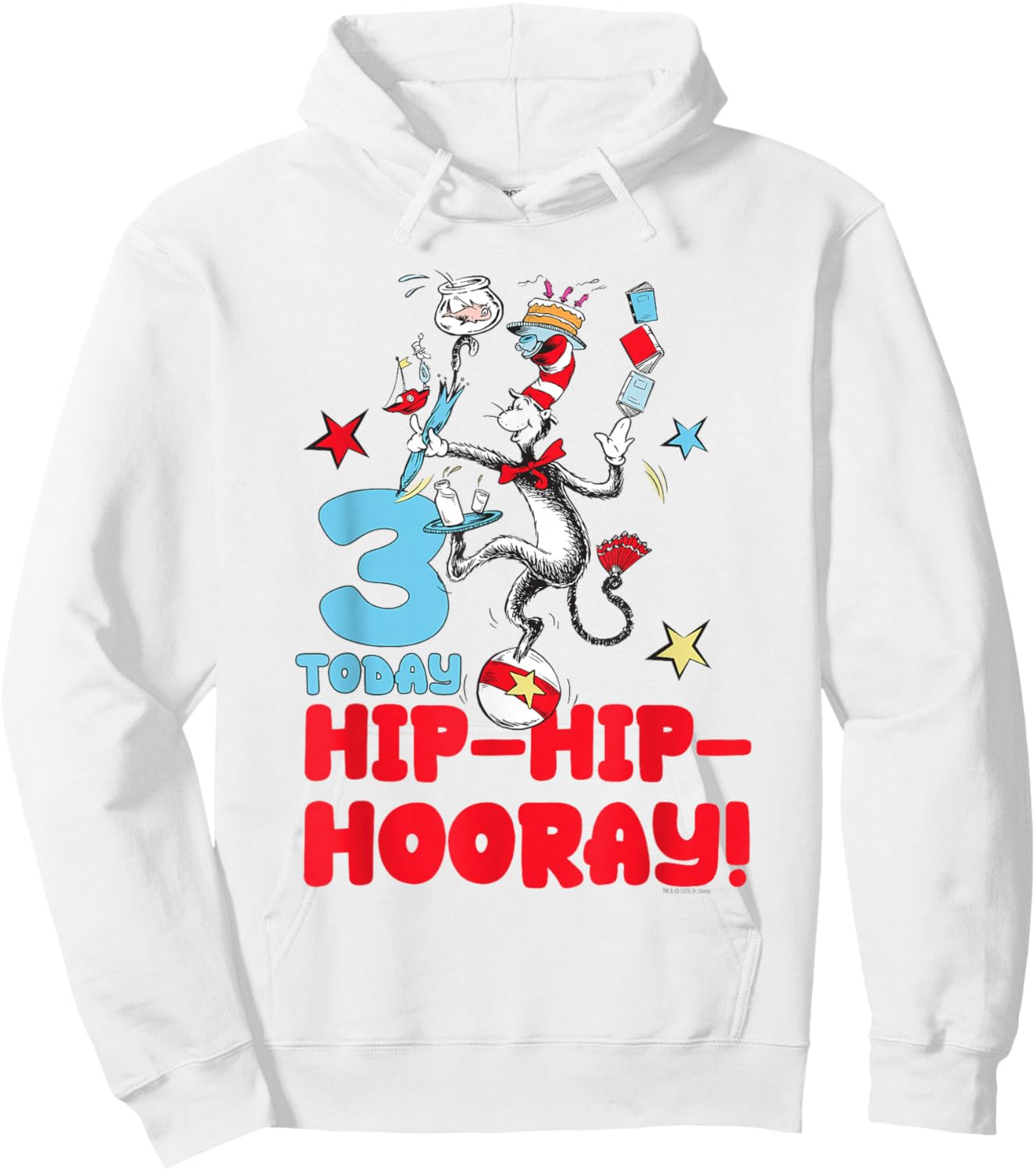 Dr. Seuss Cat in The Hat 3 Birthday Officially Licensed Hoodie - Hoodie | White