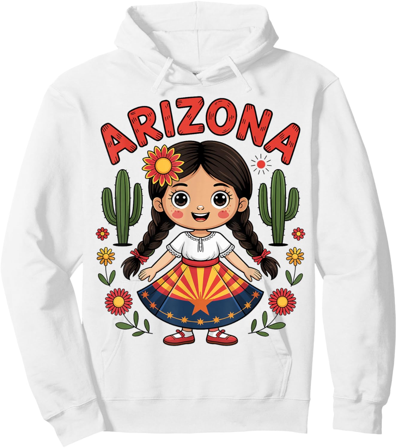 Cute Arizona Girl in State Flag Dress and Cactus for Kids Hoodie - Hoodie | White