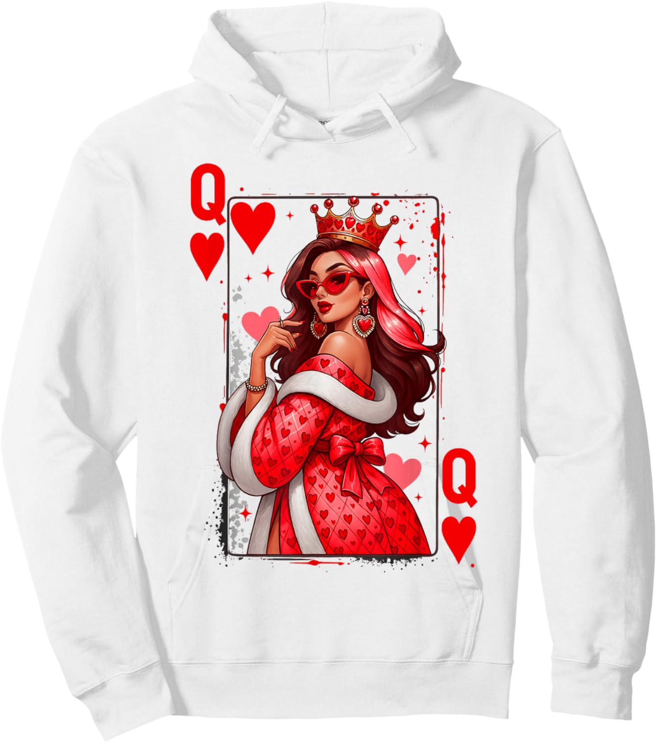 Queen of Heart Playing Card Love Valentine Outfit Women Hoodie - Hoodie | White