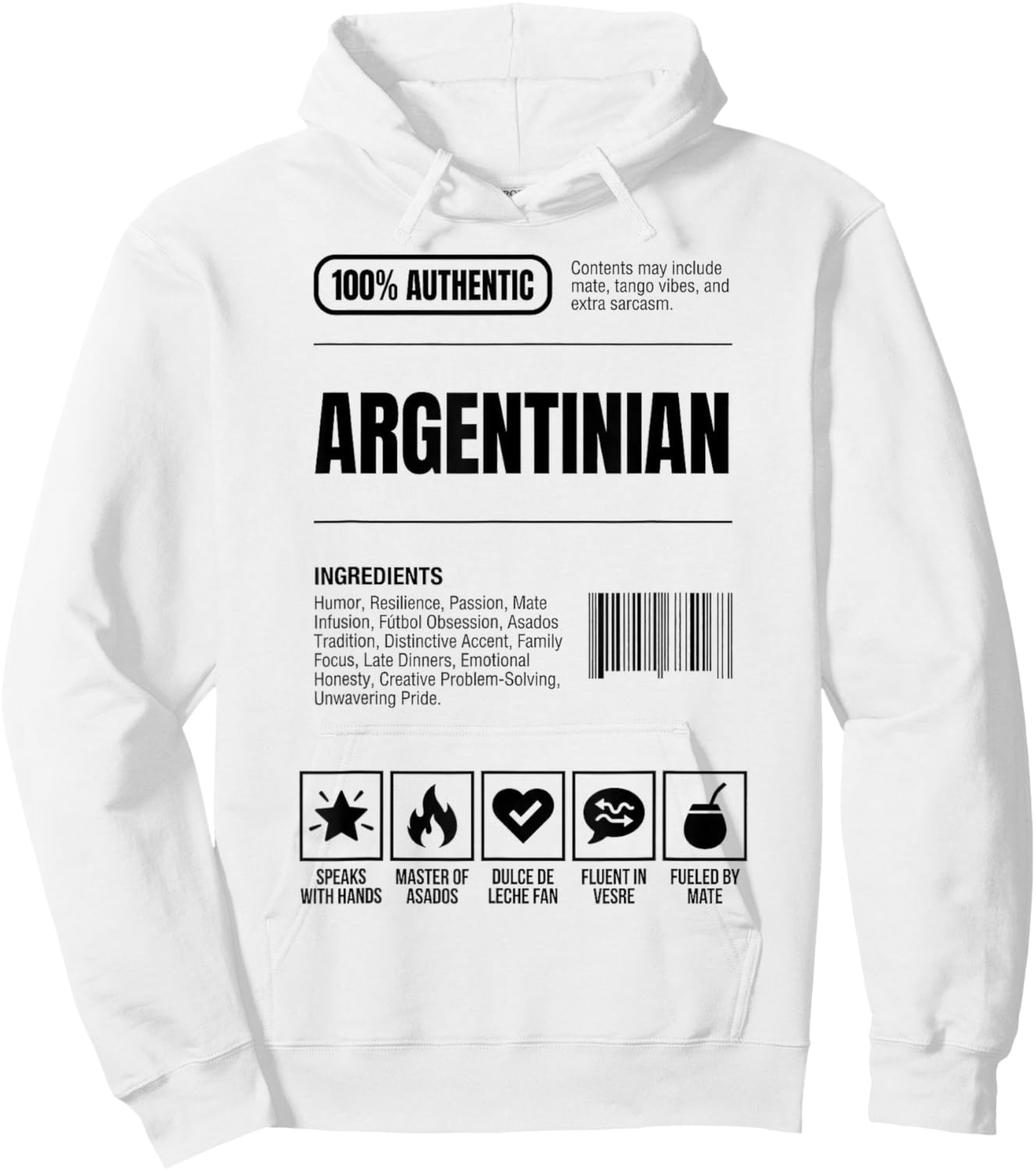 Argentinian Nutrition Facts Ingredients Label Hoodie - Hoodie | White