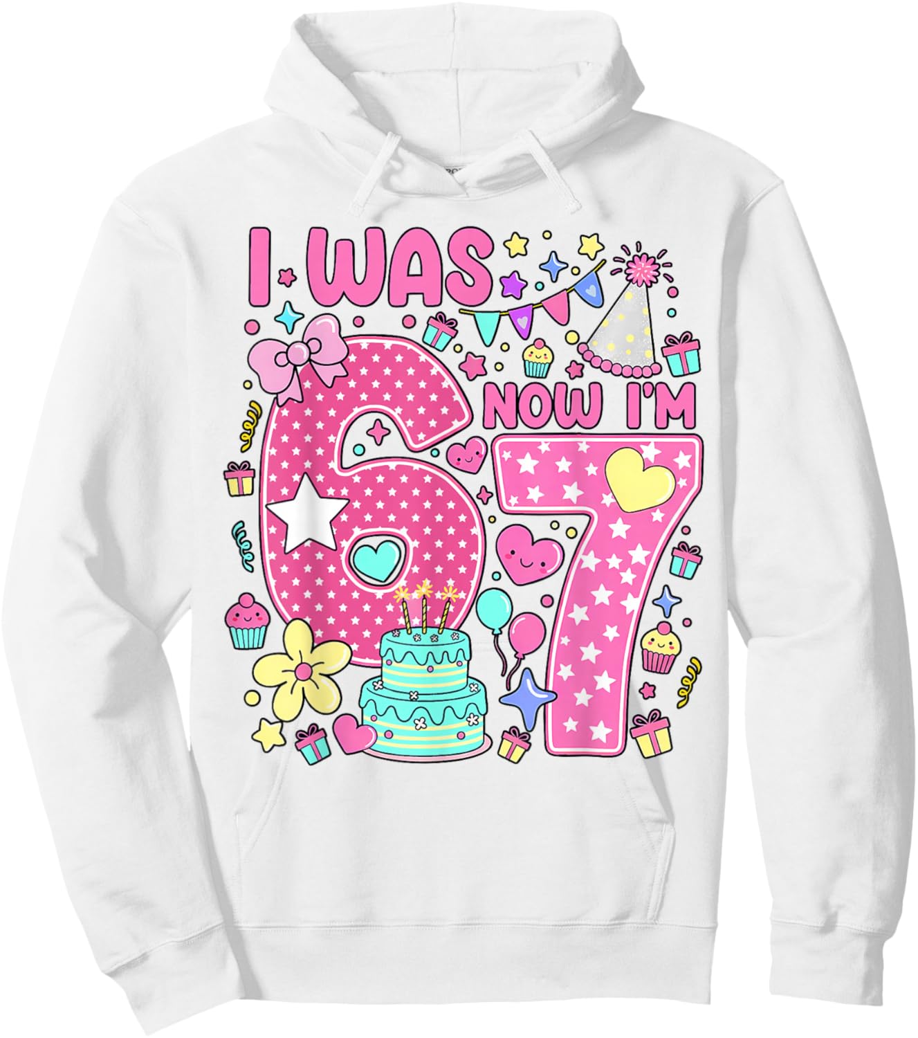 7 Years Old Birthday Pink I was 6 Now I'm 7 6 7 Meme Girly Hoodie - Hoodie | White