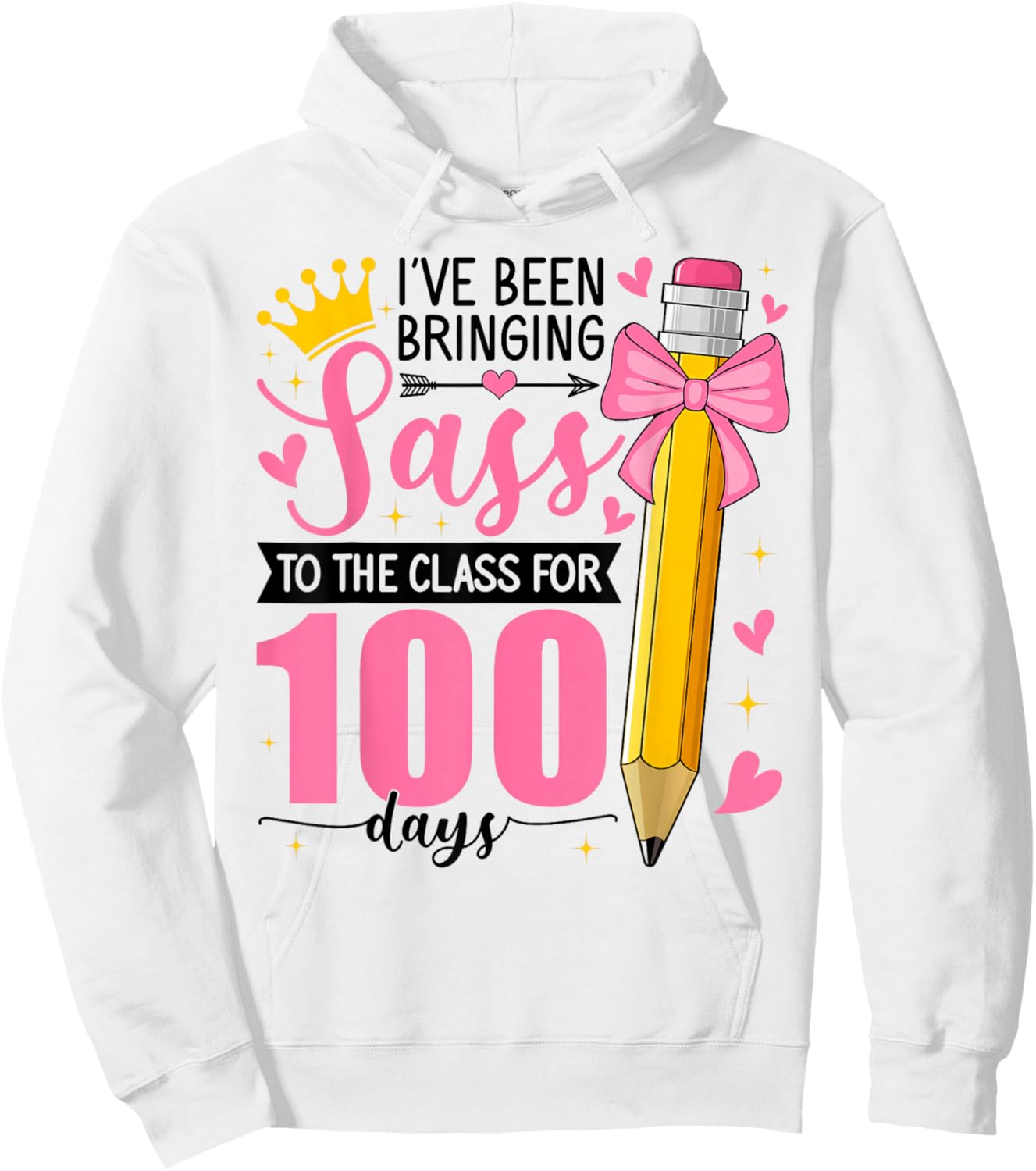 Bringing Sass to The Class for 100 Days of School Bow Girls Hoodie - Hoodie | White