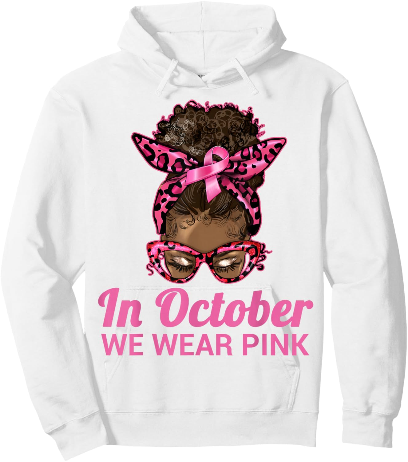 in October We Wear Pink Black Women Breast Cancer Awareness Hoodie - Hoodie | White