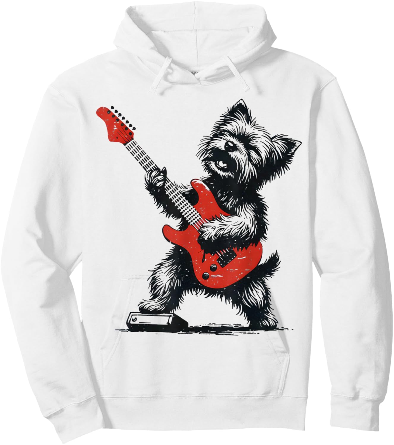 Vintage Yorkie Rock Funny Dog Playing Guitar Rock Style Hoodie - Hoodie | White