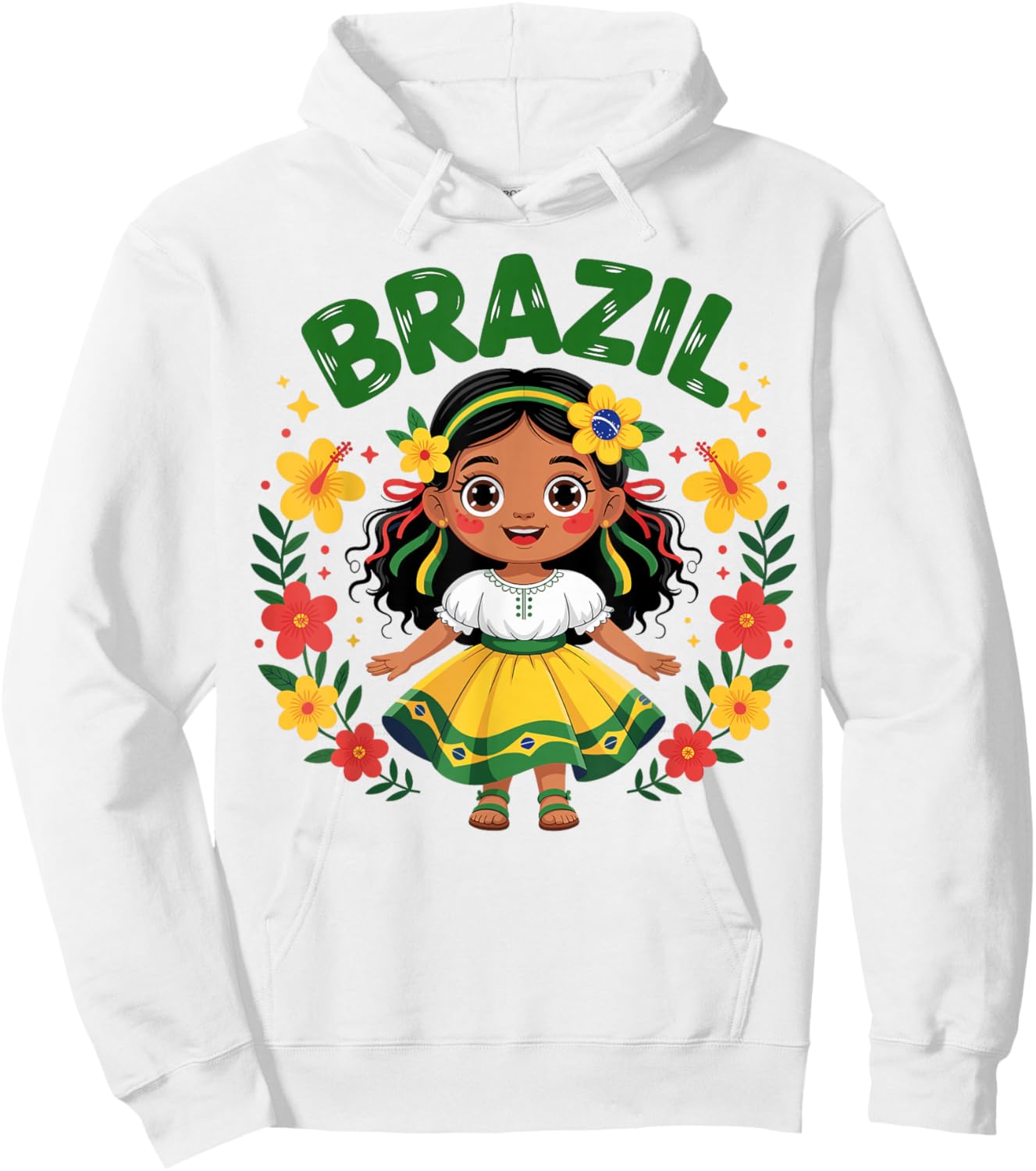 Cute Brazil Girl Traditional Dress Flag Colors Art for Kids Hoodie - Hoodie | White