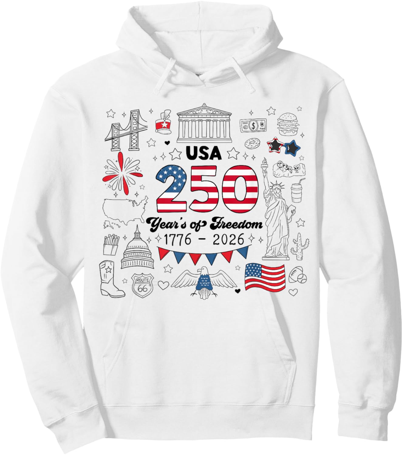 250th American Anniversary Independence 250 Years of Freedom Hoodie - Hoodie | White
