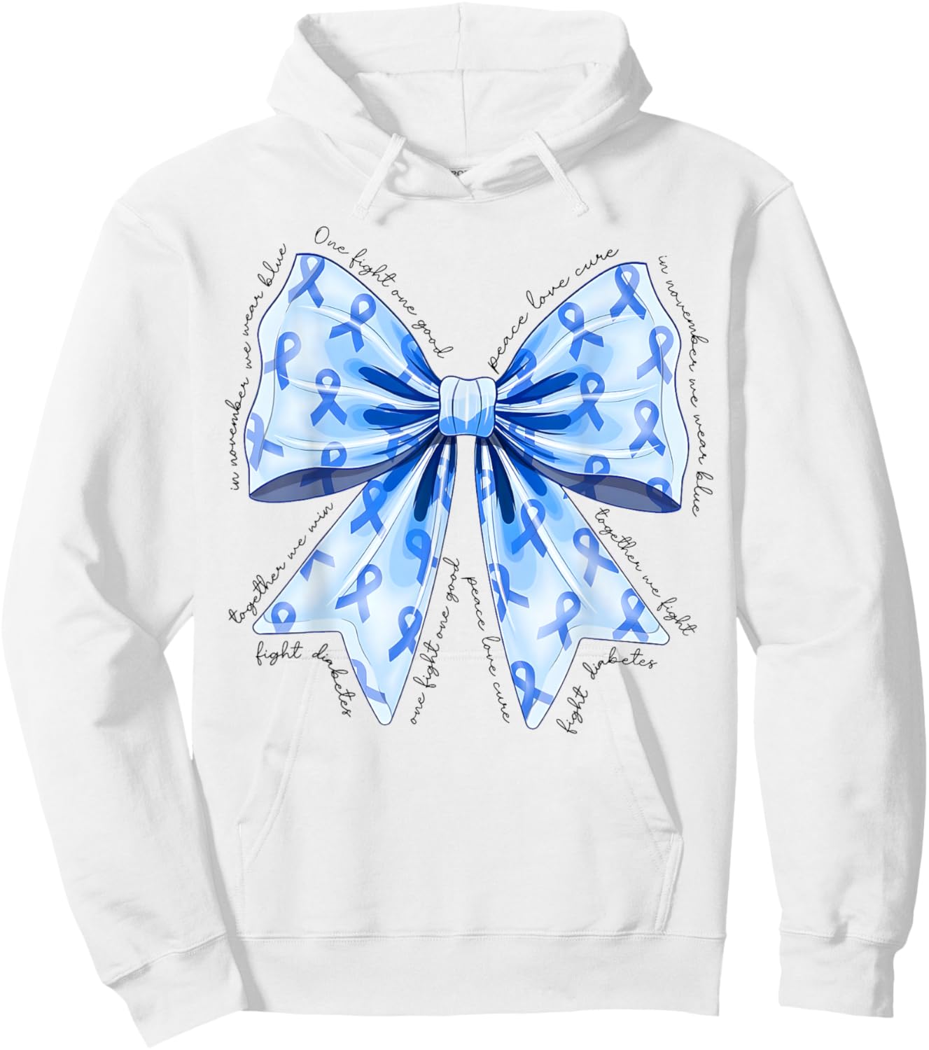 Coquette Bow in November We Wear Blue for Diabetes Awareness Hoodie - Hoodie | White