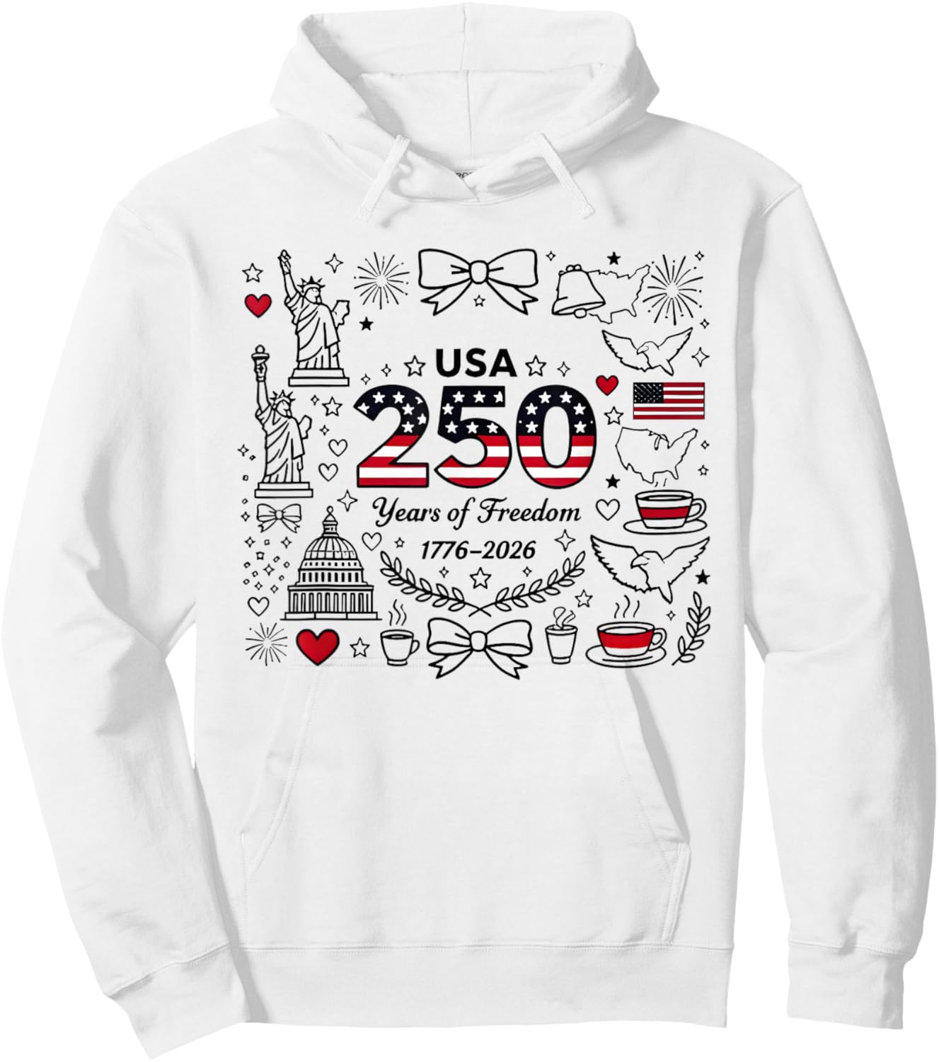 250th American Anniversary Independence 250 Years of Freedom Hoodie - Hoodie | White