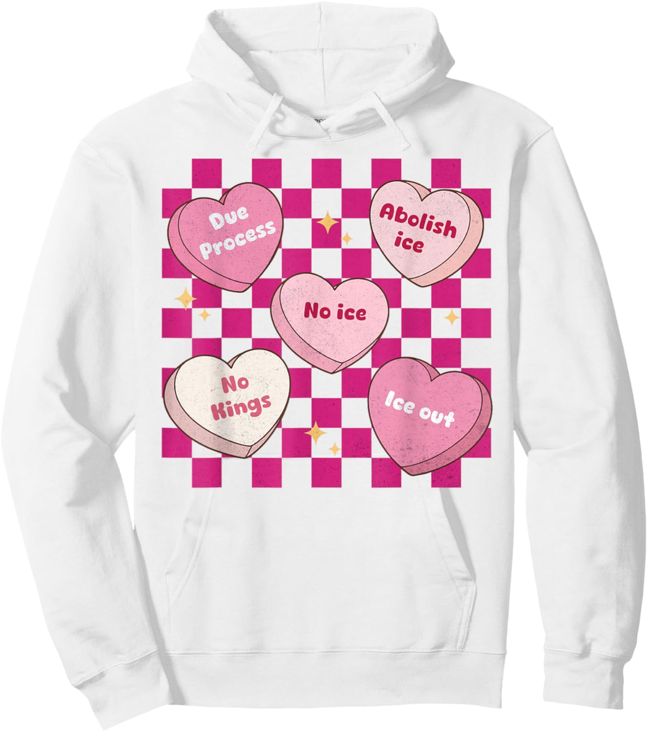 Valentine's Day Candy Heart Funny Abolish Ice Checkered Hoodie - Hoodie | White