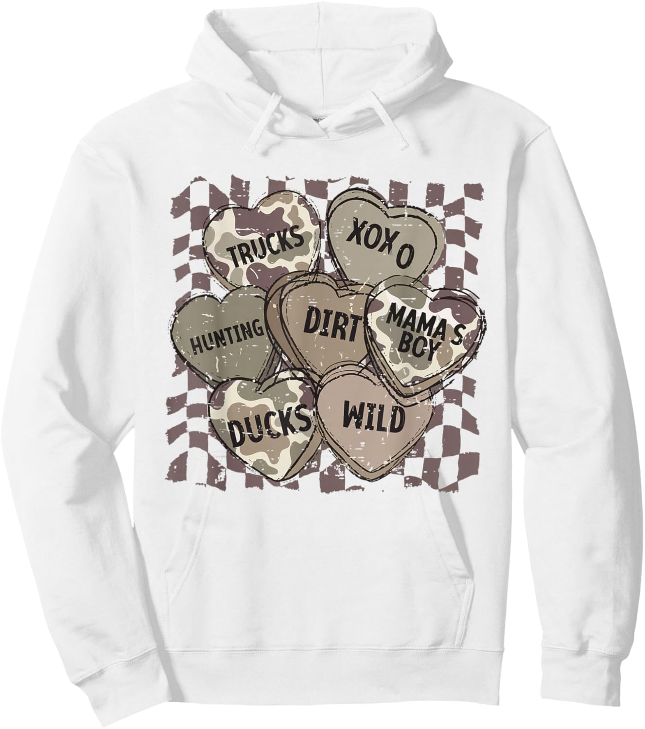 Camo Valentine Hearts Conversation Hunting Duck Truck XOXO Hoodie - Hoodie | White