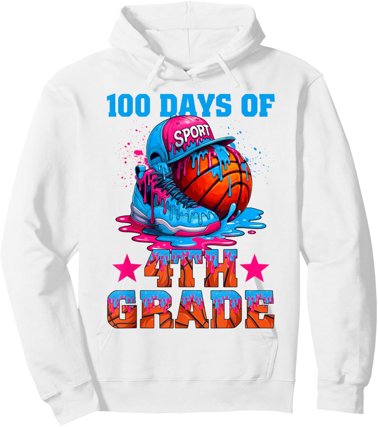 100 Days of 4th Grade Basketball 100th Day of School Boys Hoodie - Hoodie | White
