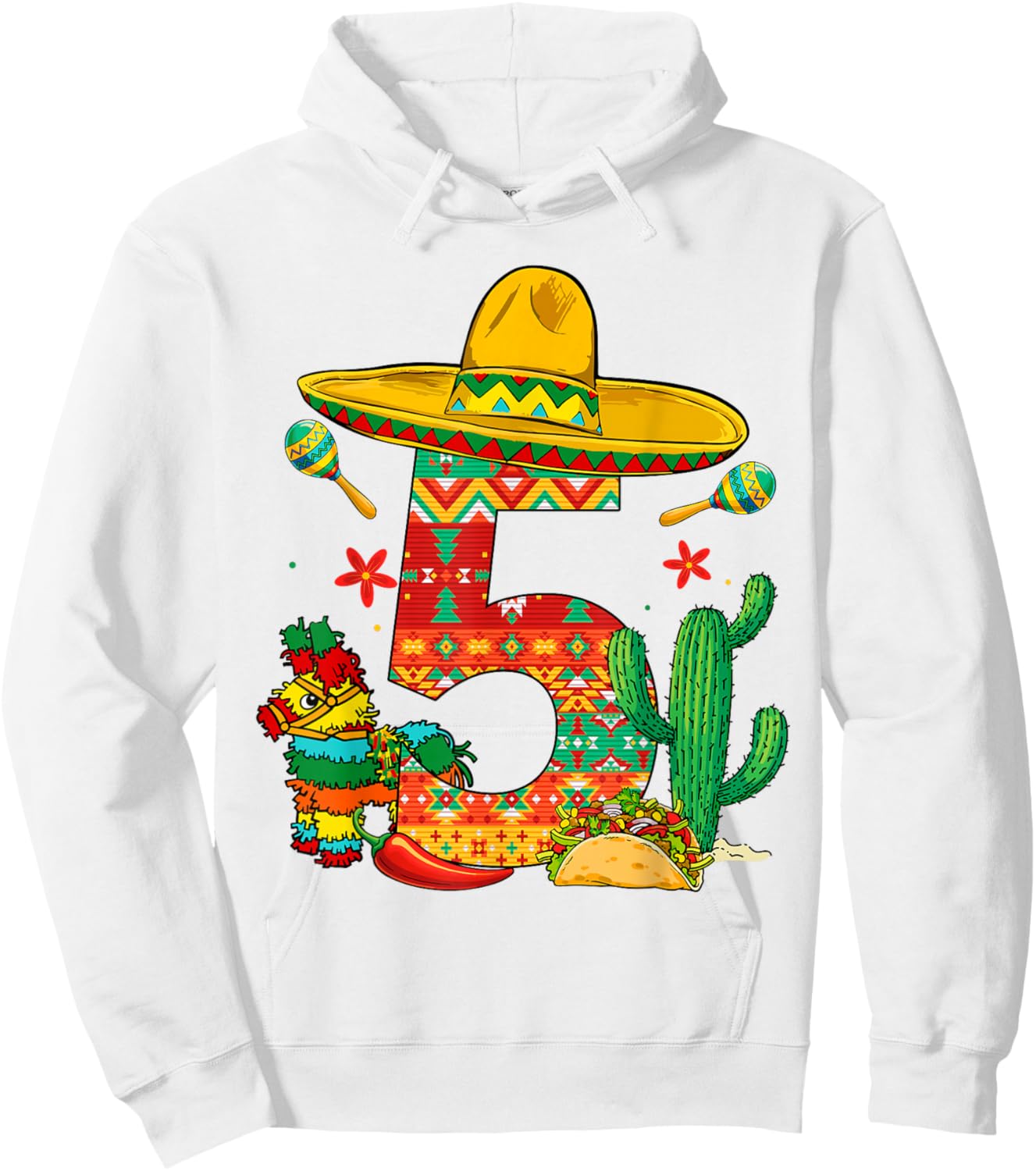 5 Years Old 5th Birthday Cinco De Mayo Fiesta Boy Kid Girl Hoodie - Hoodie | White