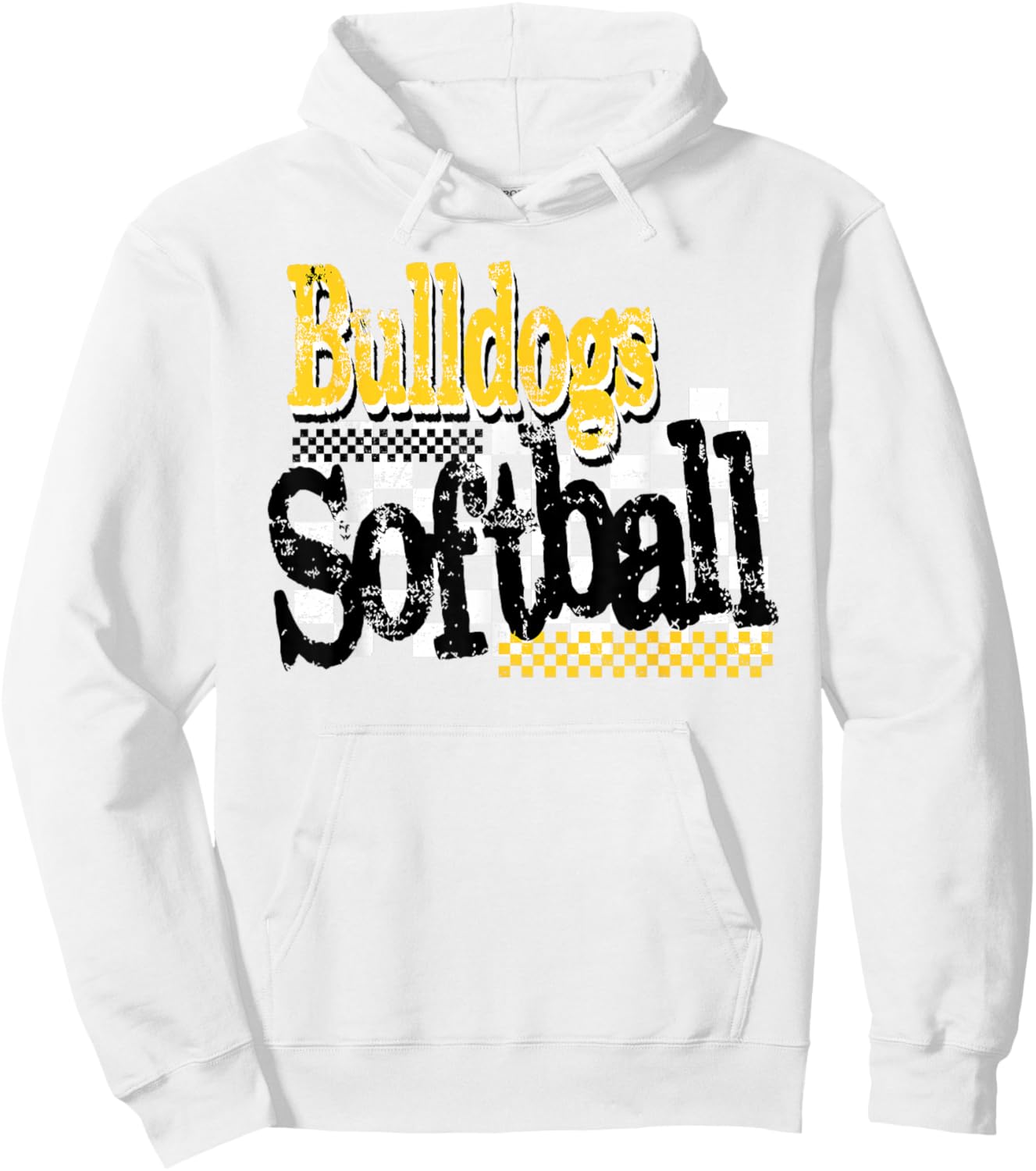 Bulldogs Softball Checkered Print Yellow Bulldog Pride Hoodie - Hoodie | White