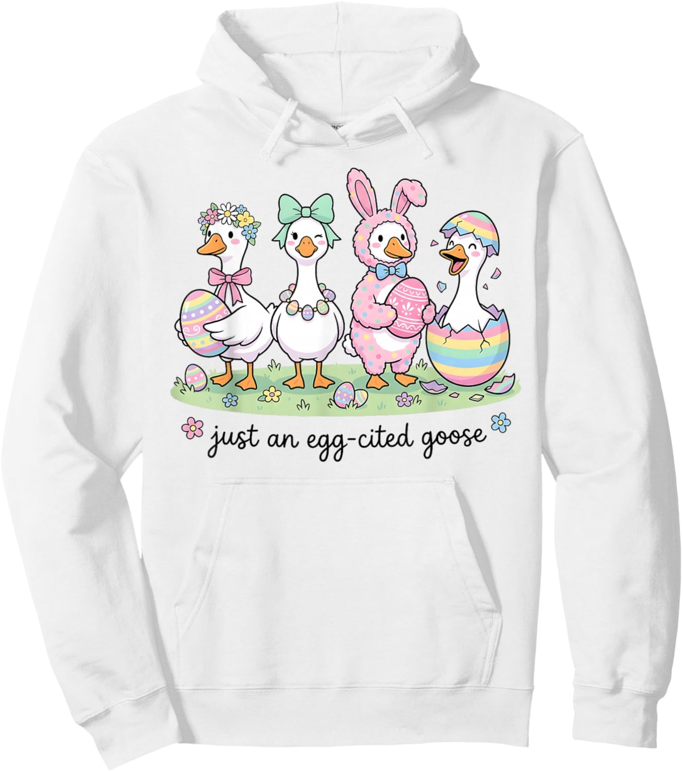 Cute Just an Eggcited Goose Easter Day Girl Women Kid Hoodie - Hoodie | White