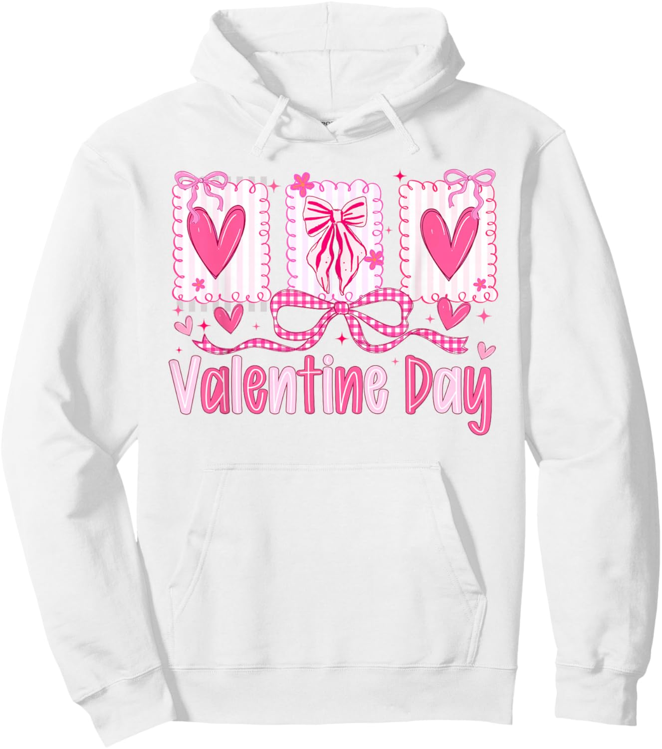 Valentines Day Preppy Hearts Coquette Bow Women Girls Hoodie - Hoodie | White