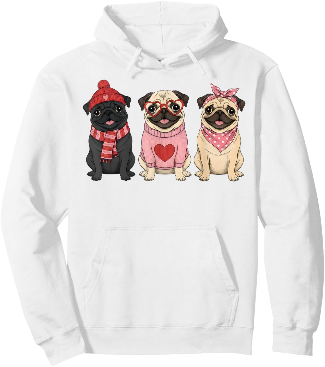 Cute Pug Valentine Dog Hoodie - Hoodie | White