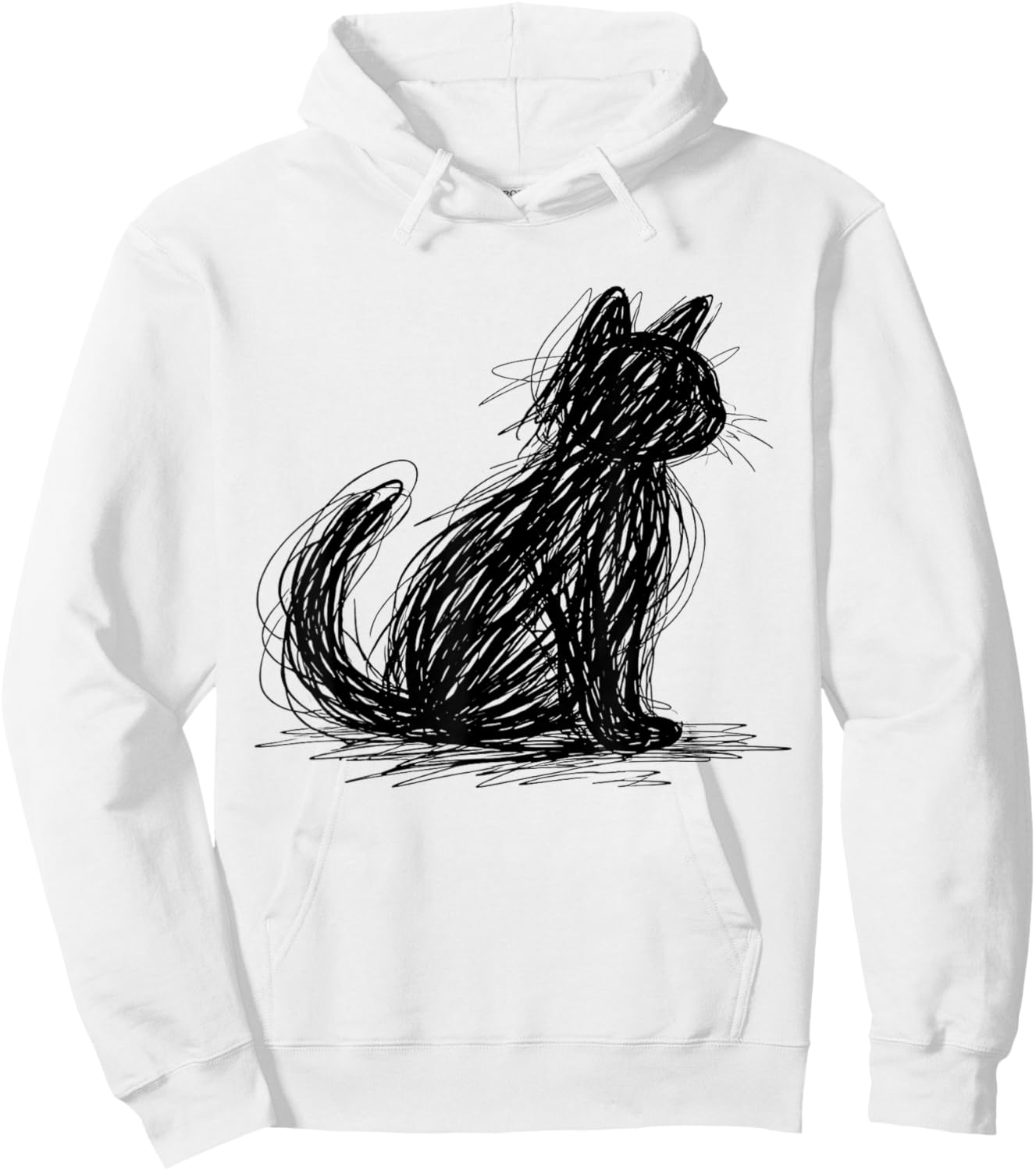 Scribble Cat Minimal Line Art Japanese Hoodie - Hoodie | White