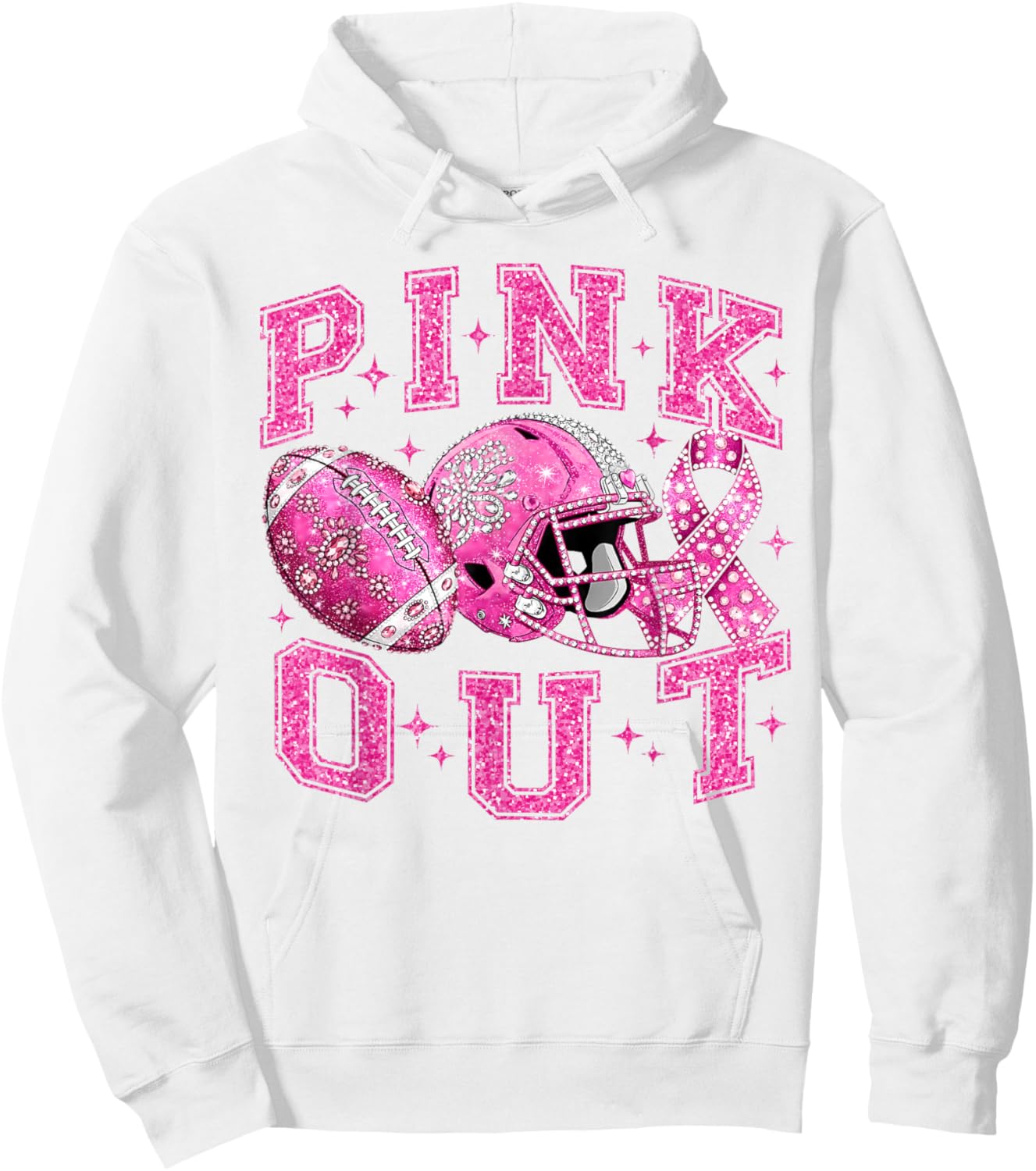 Breast Cancer Awareness Football Pink Out Coquette Ribbon Hoodie - Hoodie | White