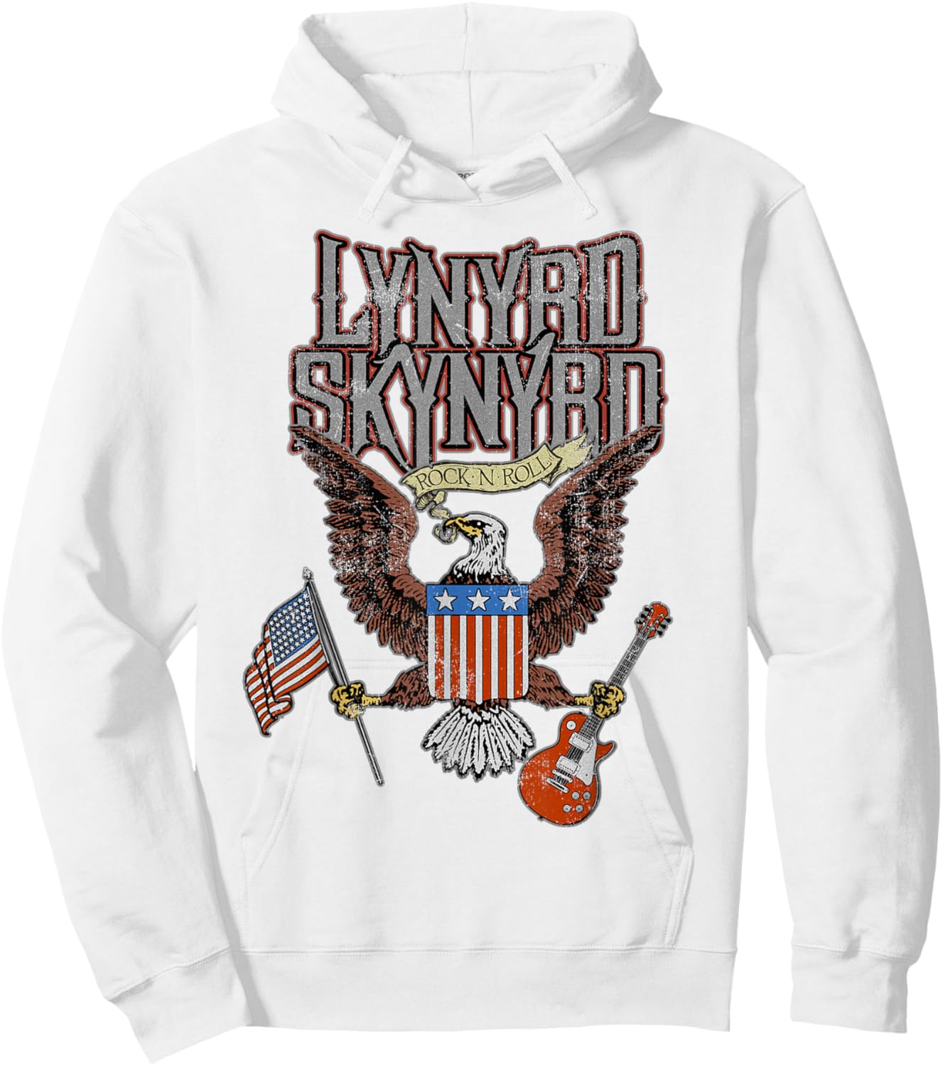 Lynyrd Skynyrd Eagle Guitar US Flag Classic Rock Biker Retro Hoodie - Hoodie | White