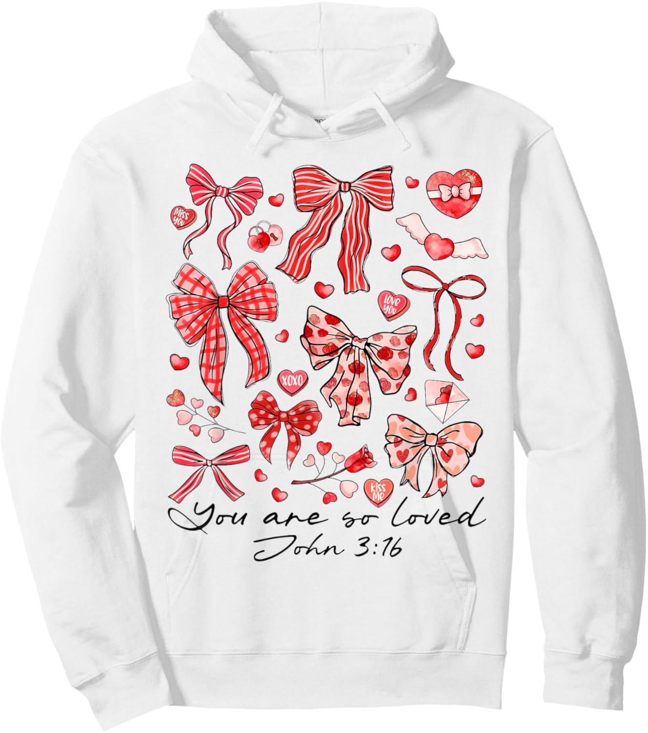 You are So Loved John 3:16 Christian Coquette Pink Bow Hoodie - Hoodie | White