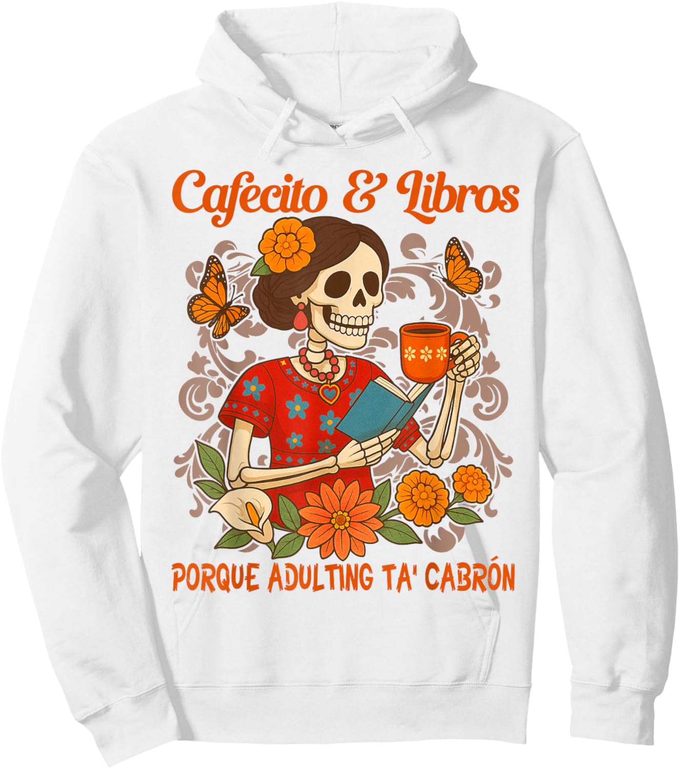 Coffee & Reading Book Lover Mexican Latina Cafecito & Libros Hoodie - Hoodie | White
