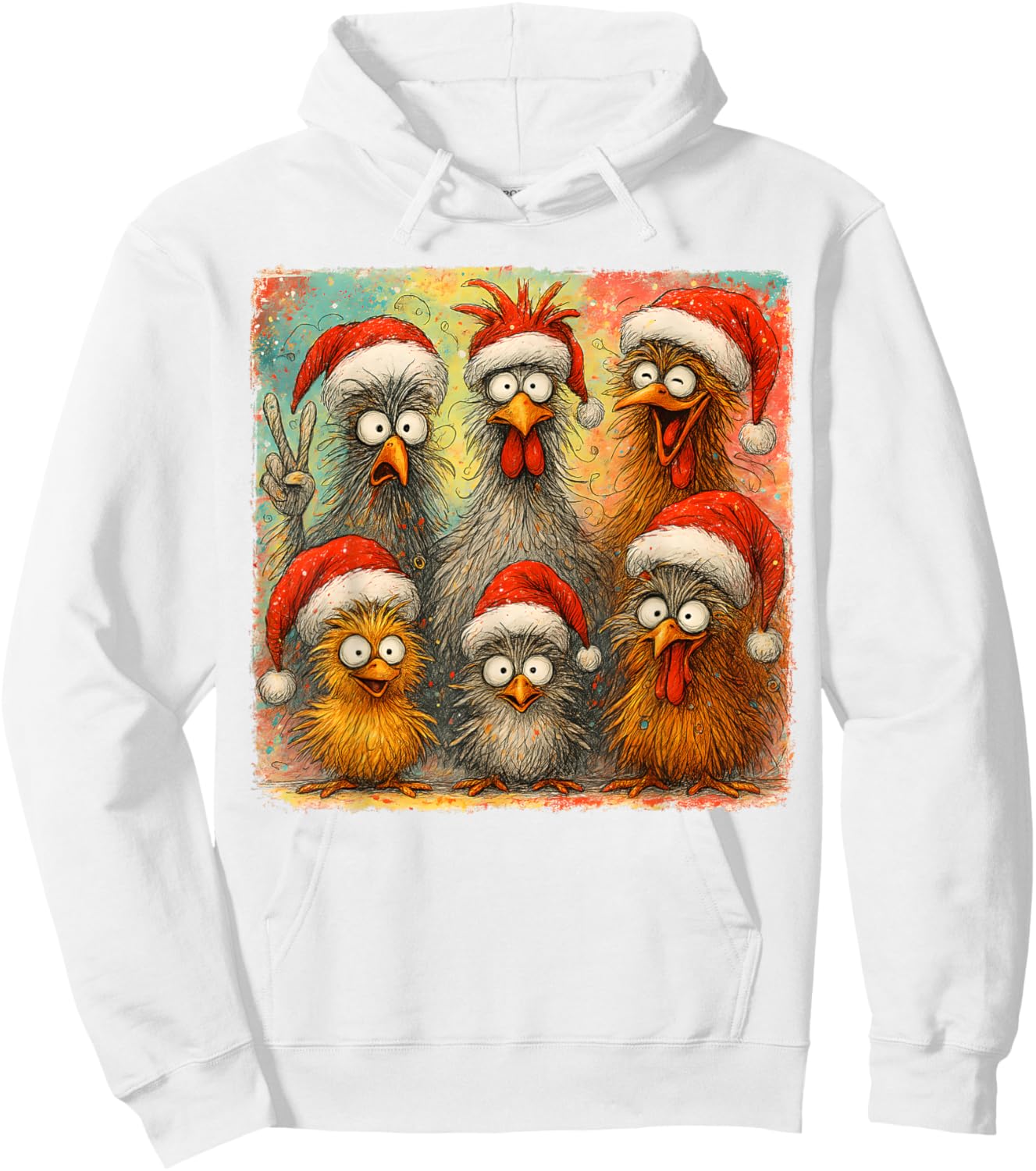 HUGvyn Christmas Santa Chicken Crazy Eagerlys Rooster Meme Hoodie - Hoodie | White