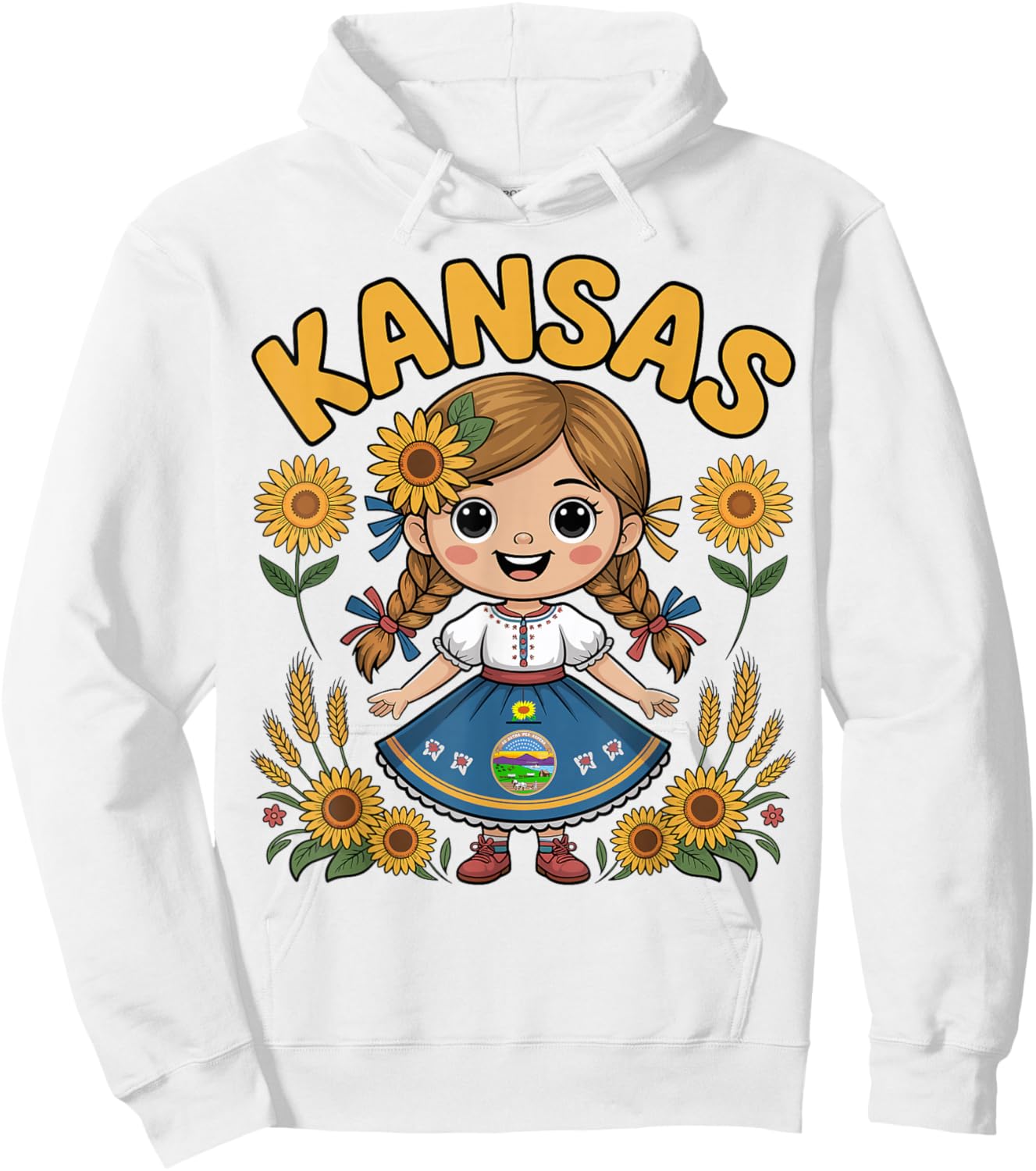 Cute Kansas Girl with Sunflowers and Flag Dress for Kids Hoodie - Hoodie | White