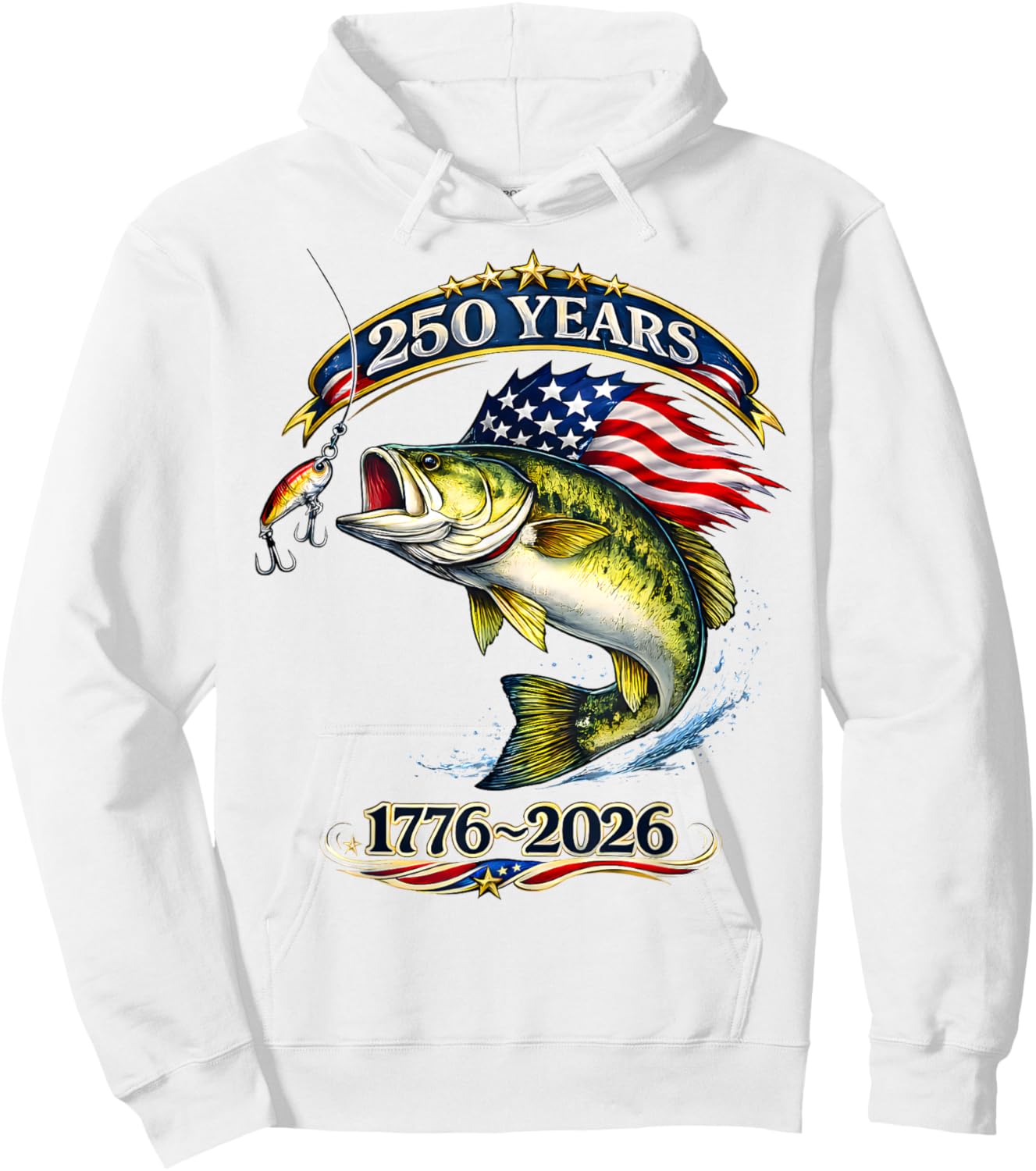 Patriotic Bass Fish and Flag 250 Years Fishing Hoodie - Hoodie | White
