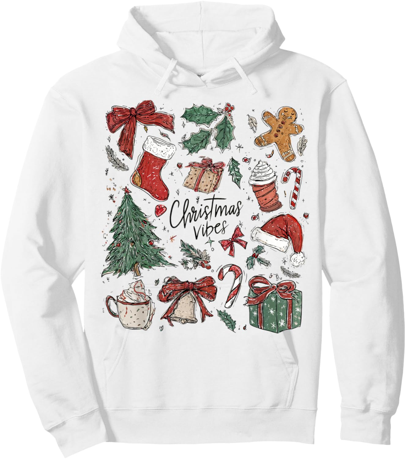 Christmas Vibes Xmas Tree Hot Chocolate Coquette Bow Santa Hoodie - Hoodie | White
