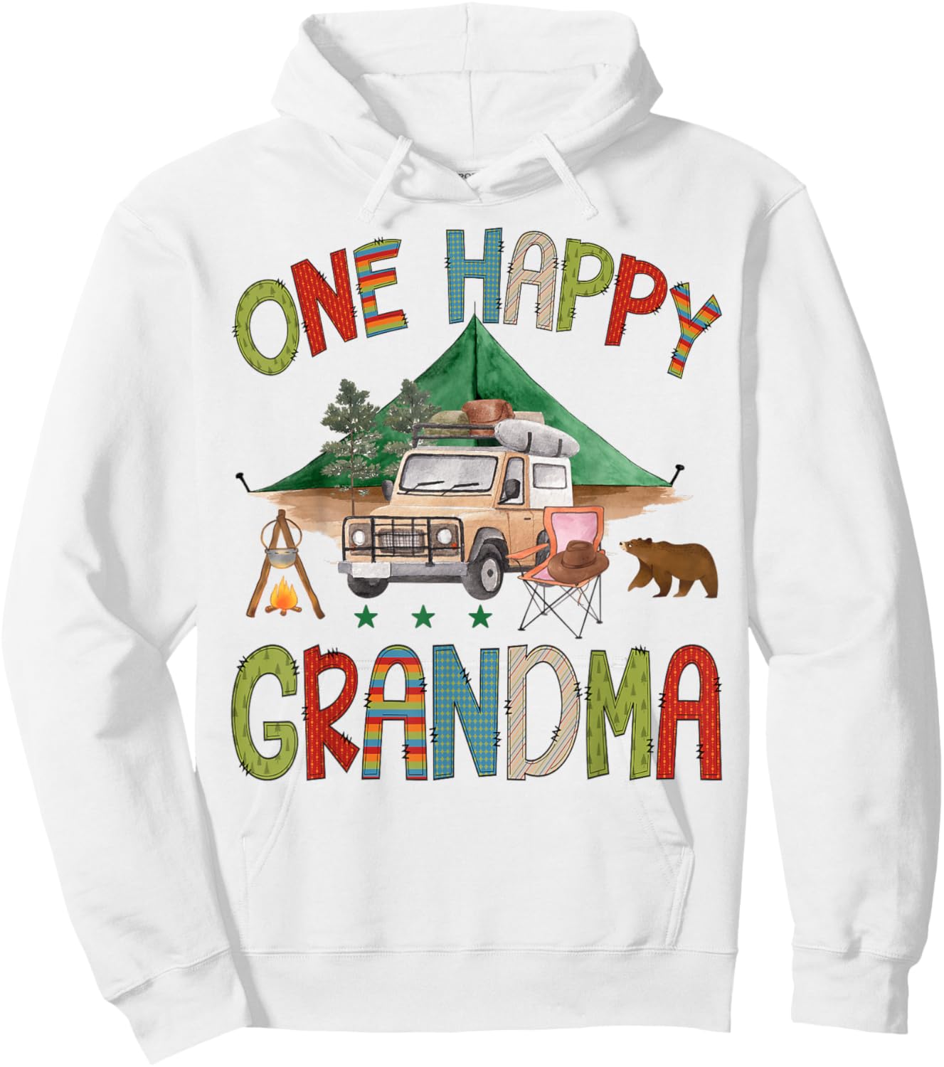 One Happy Grandma Camper 1st Birthday Boy Camping Bear Hoodie - Hoodie | White